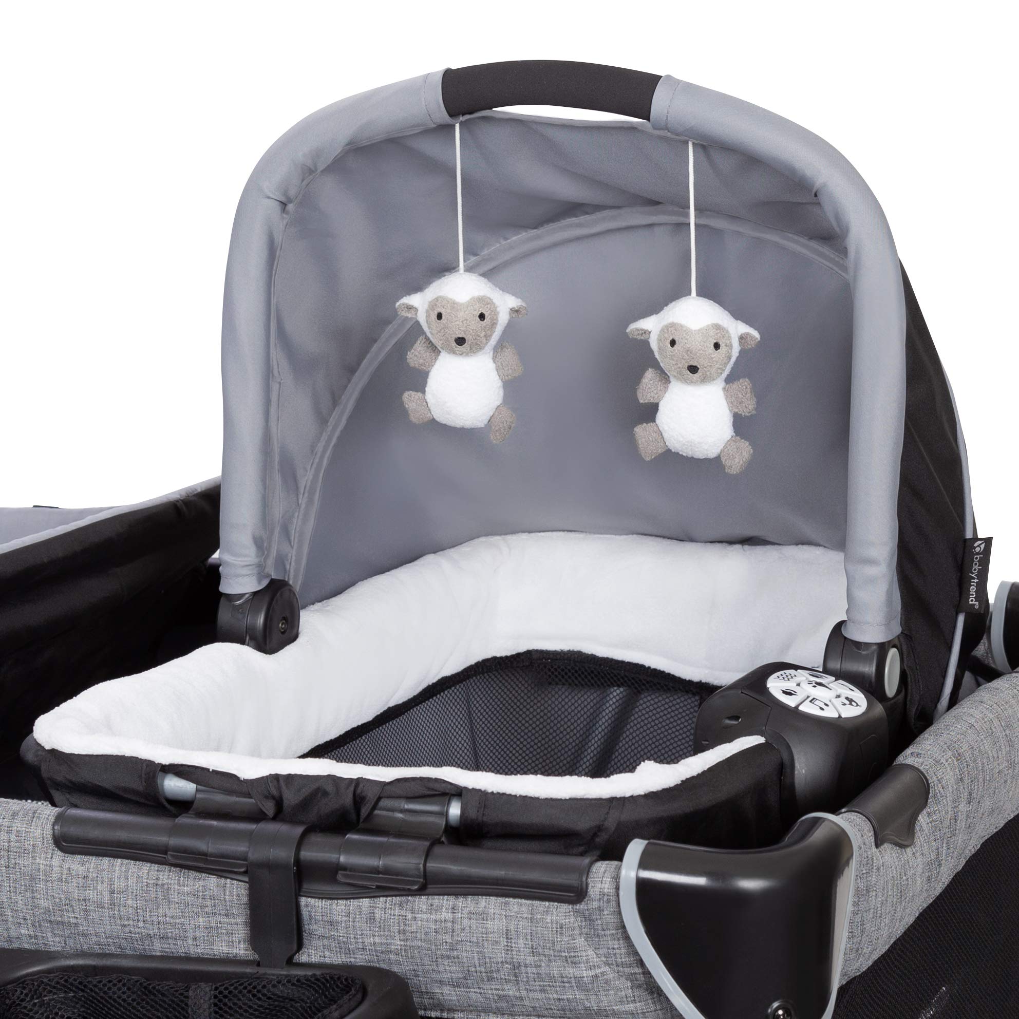 Baby Trend Retreat Twins Nursery Center - Portable Infant Playard with Canopy & Storage, Quarry Grey | Perfect for Twins, Travel, Daycare & Home Use