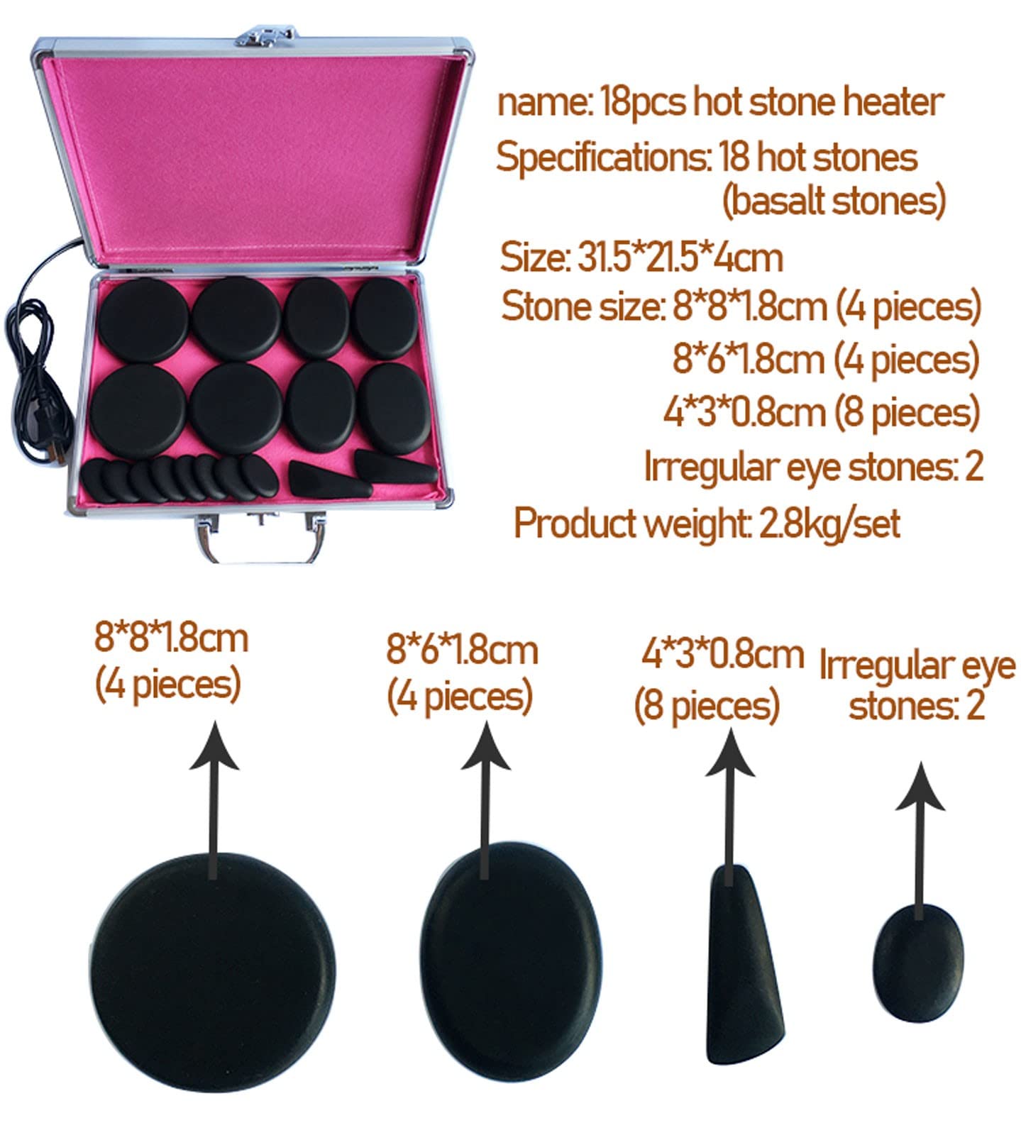 Professional Hot Stone Massage Kit - 18pcs Basalt Stones with Heating Box for Relaxation & Pain Relief | Perfect for Home Spa, Beauty Salons & Professional Therapists | Ideal for Stress Relief, Muscle Recovery & Couples Massage