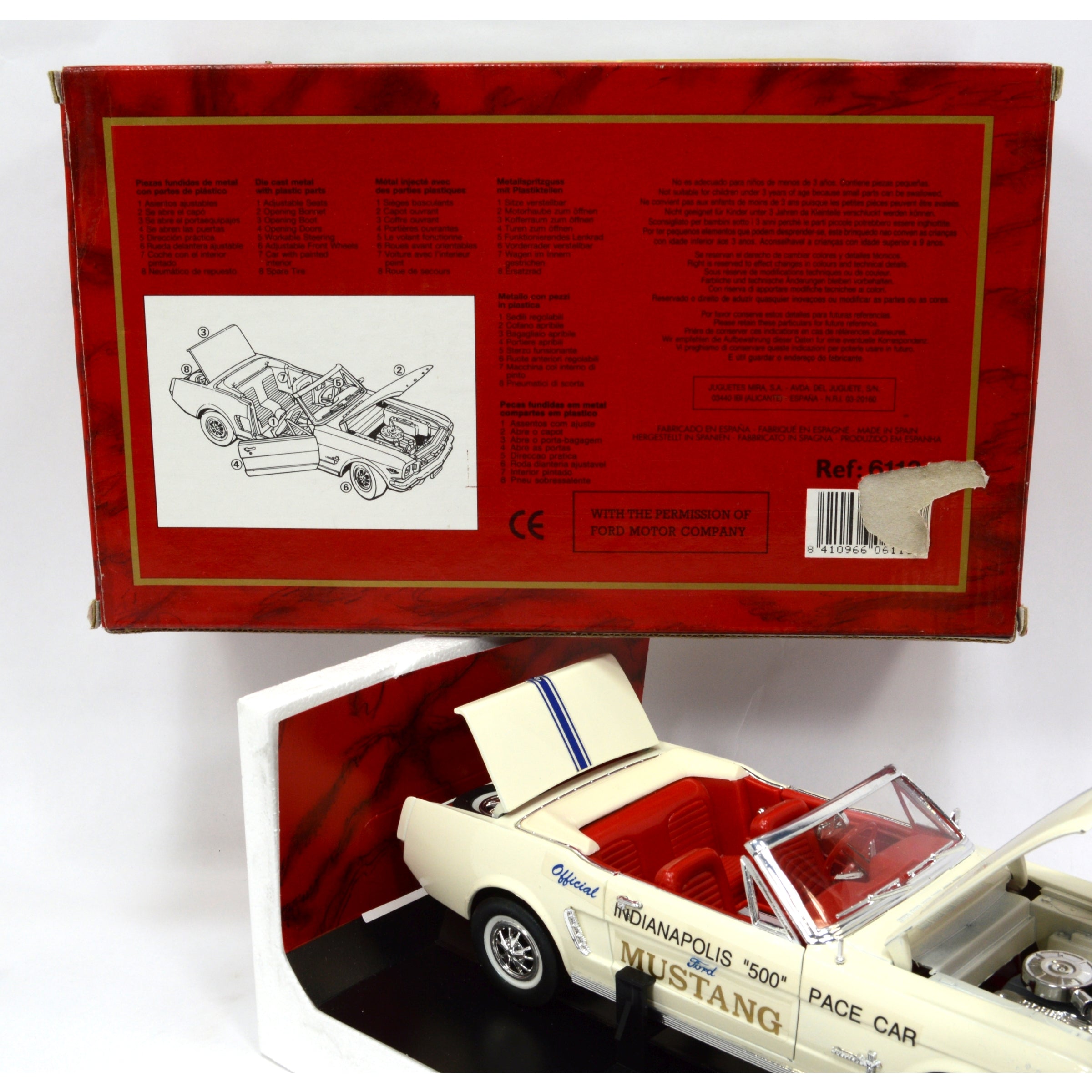 1:18 Scale Diecast 1965 Ford Mustang Indy 500 Pace Car - MIRA Golden Line Collectible Model - Perfect for Display, Gifts & Racing Enthusiasts