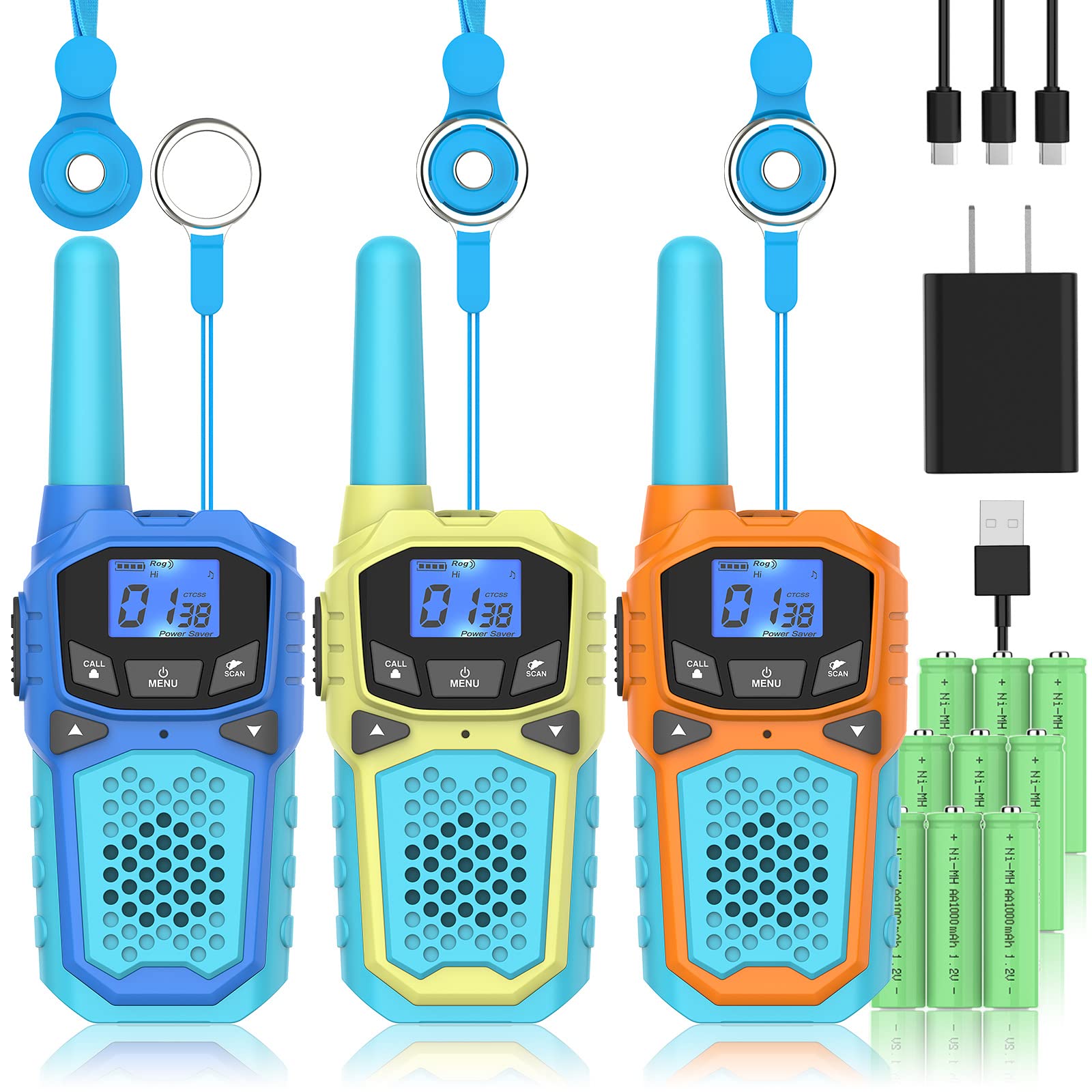 WokTok 3 Pack Rechargeable Walkie Talkies for Kids - Long Range Two Way Radios for Camping, Hiking & Outdoor Adventures - Best Birthday Gift for Boys & Girls Ages 3-10 (Perfect for Family Trips, Theme Parks & Emergency Communication)
