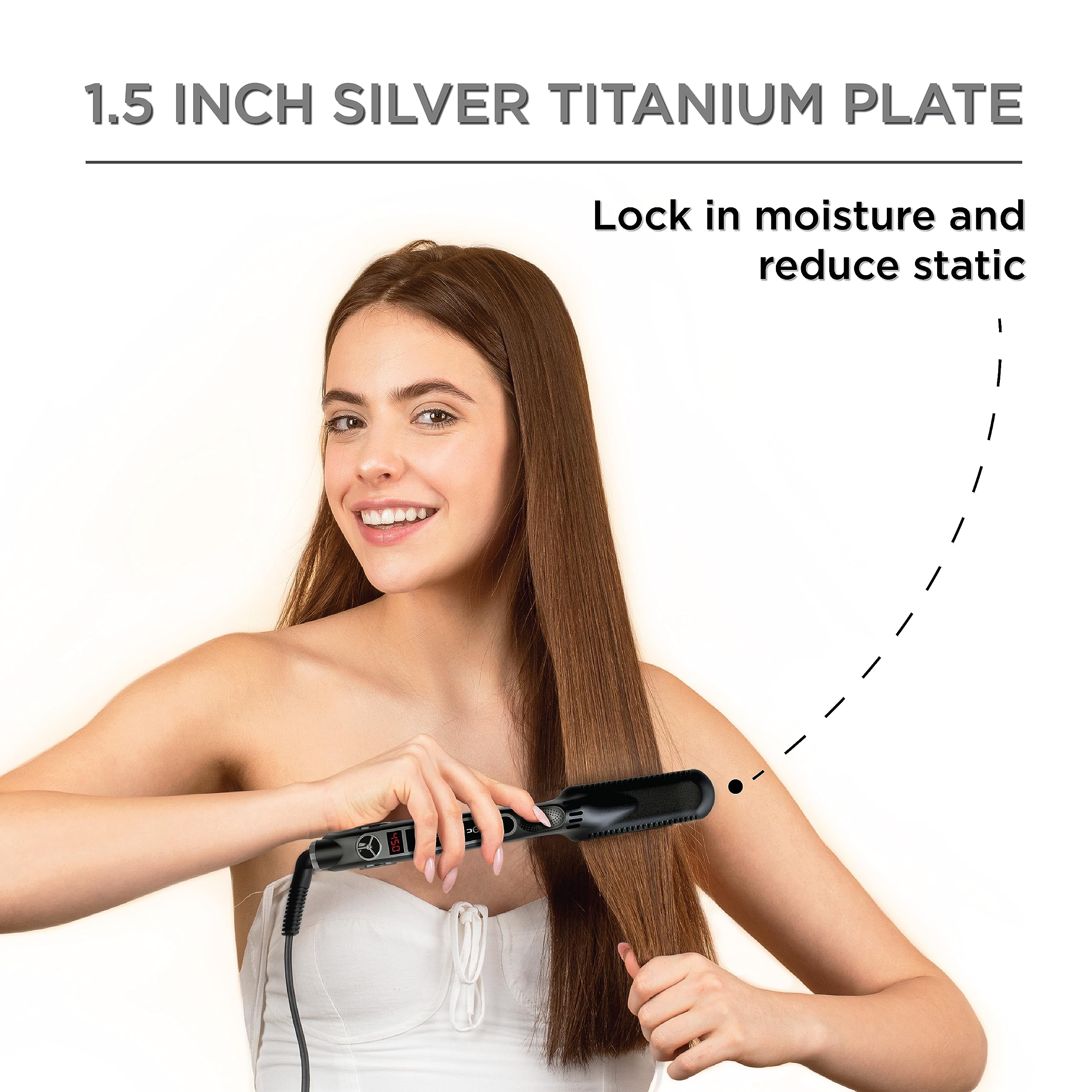 Croc Classic Silver Titanium Flat Iron Hair Straightener - 1.5 Inch Professional Hair Straightener for Smooth & Shiny Hair - Perfect for Home Use, Salon Styling & Travel