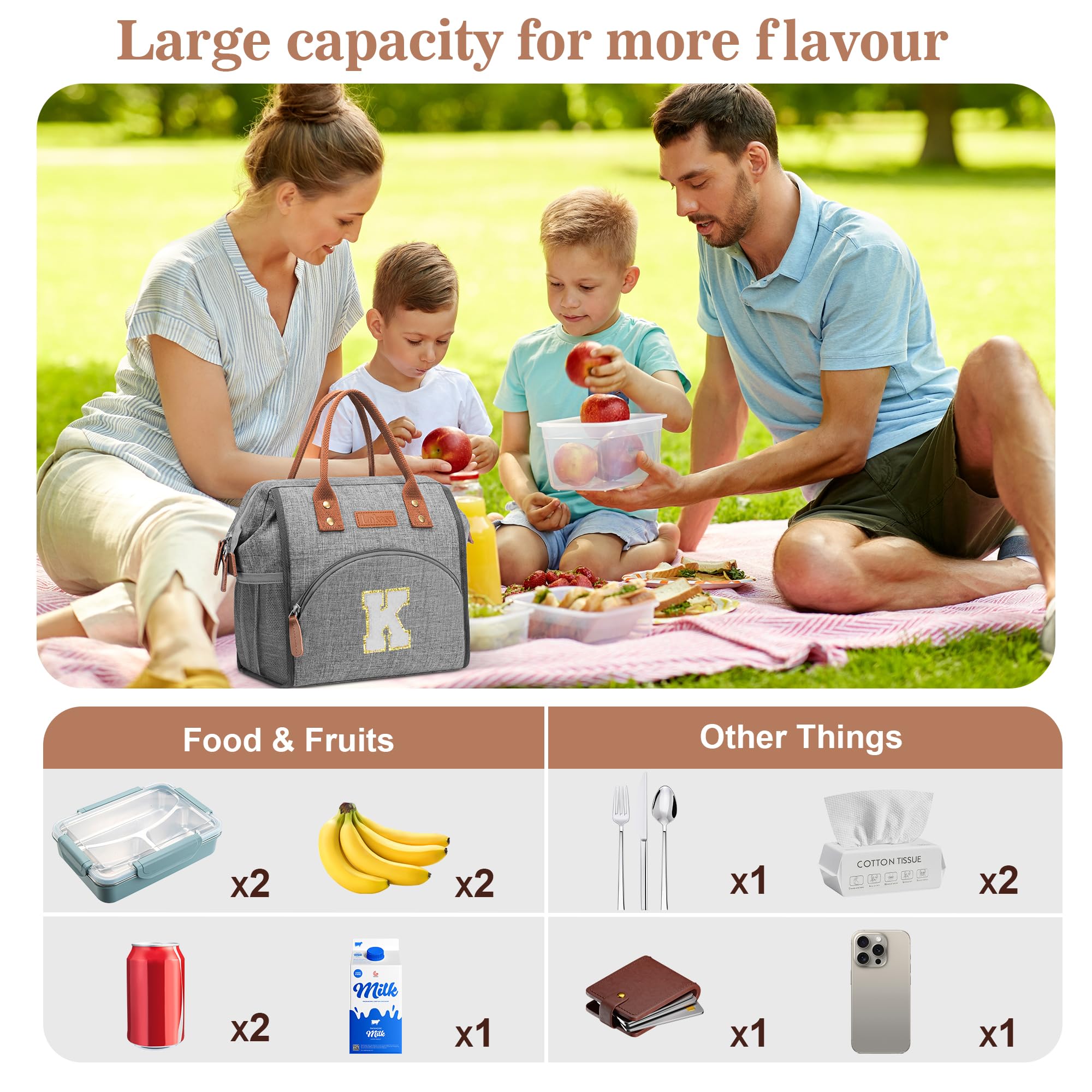 Personalized Insulated Lunch Bag for Women - Reusable Cooler Tote with Initials for Work, Office, Picnic & Travel - Great Mother's Day Gift for Mom, Nurse or Staff - Perfect for Keeping Meals Fresh at School or Outdoor Activities