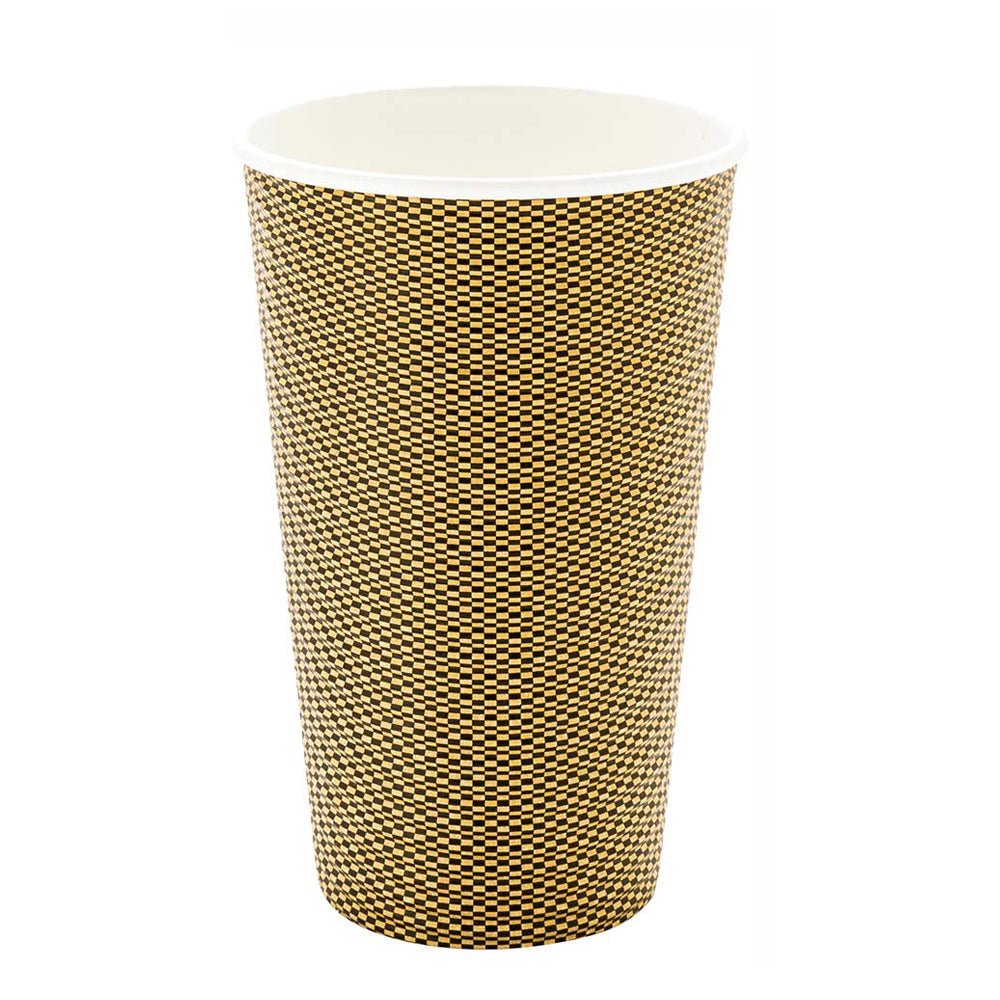16 oz Mocha Pin Check Paper Coffee Cups with Spiral Wall Design - 3.5