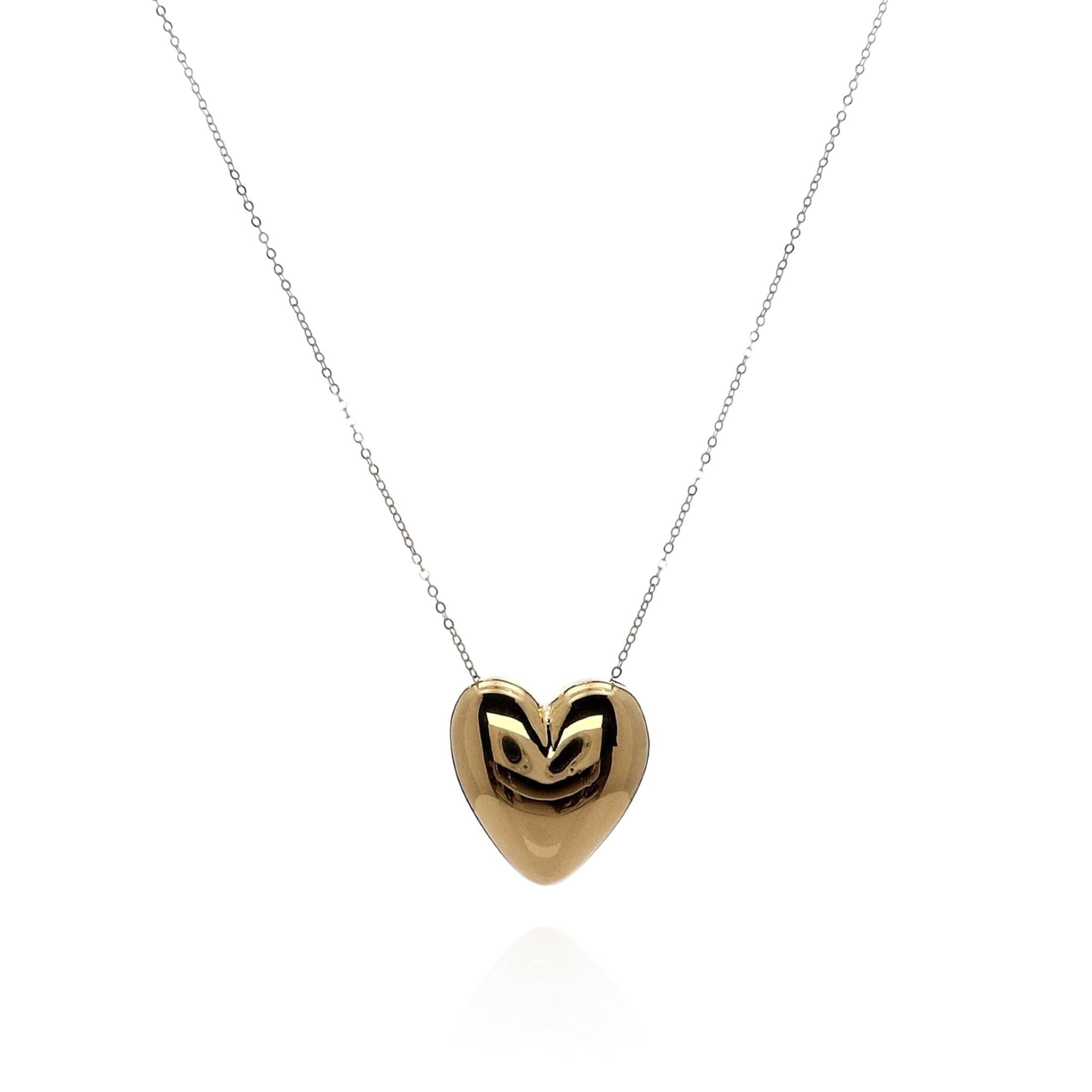 14K Yellow Gold Puffed Heart Pendant Necklace for Women - Dainty Delicate Heart Charm Jewelry Gift for Her - Perfect for Valentine's Day, Anniversary & Everyday Wear