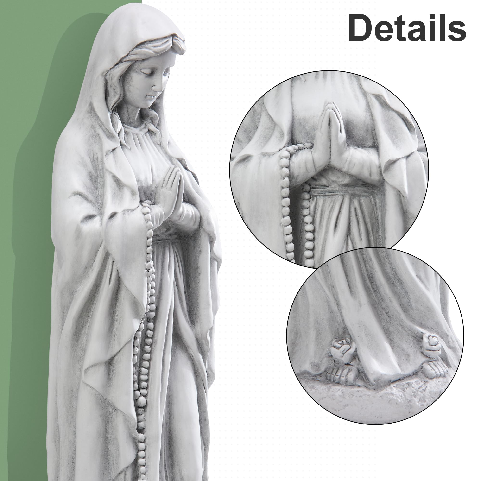 TOETOL 29.9 Inch Virgin Mary Praying Statue - Outdoor Religious Garden Decor for Home, Yard, Patio - Durable Magnesium Oxide Stone Sculpture - Perfect for Catholic Prayer Spaces, Church Gardens & Spiritual Home Decor