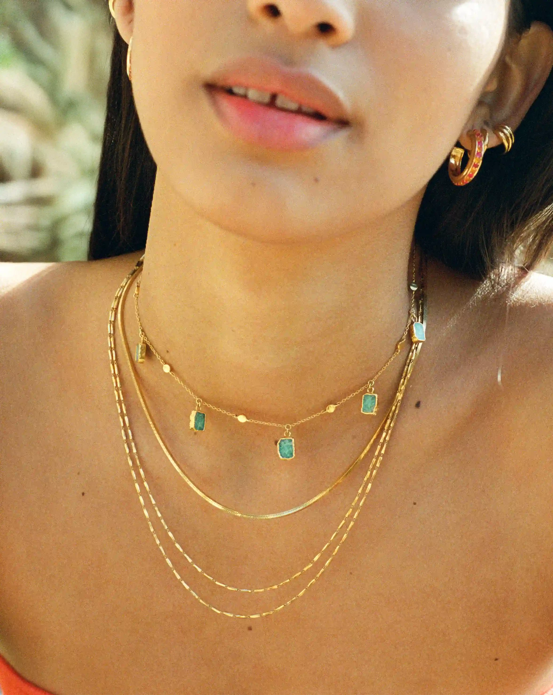 Lena Charm Choker Necklace - 18k Gold Plated Amazonite Pendant for Women | Elegant Layering Jewelry for Date Night & Special Occasions