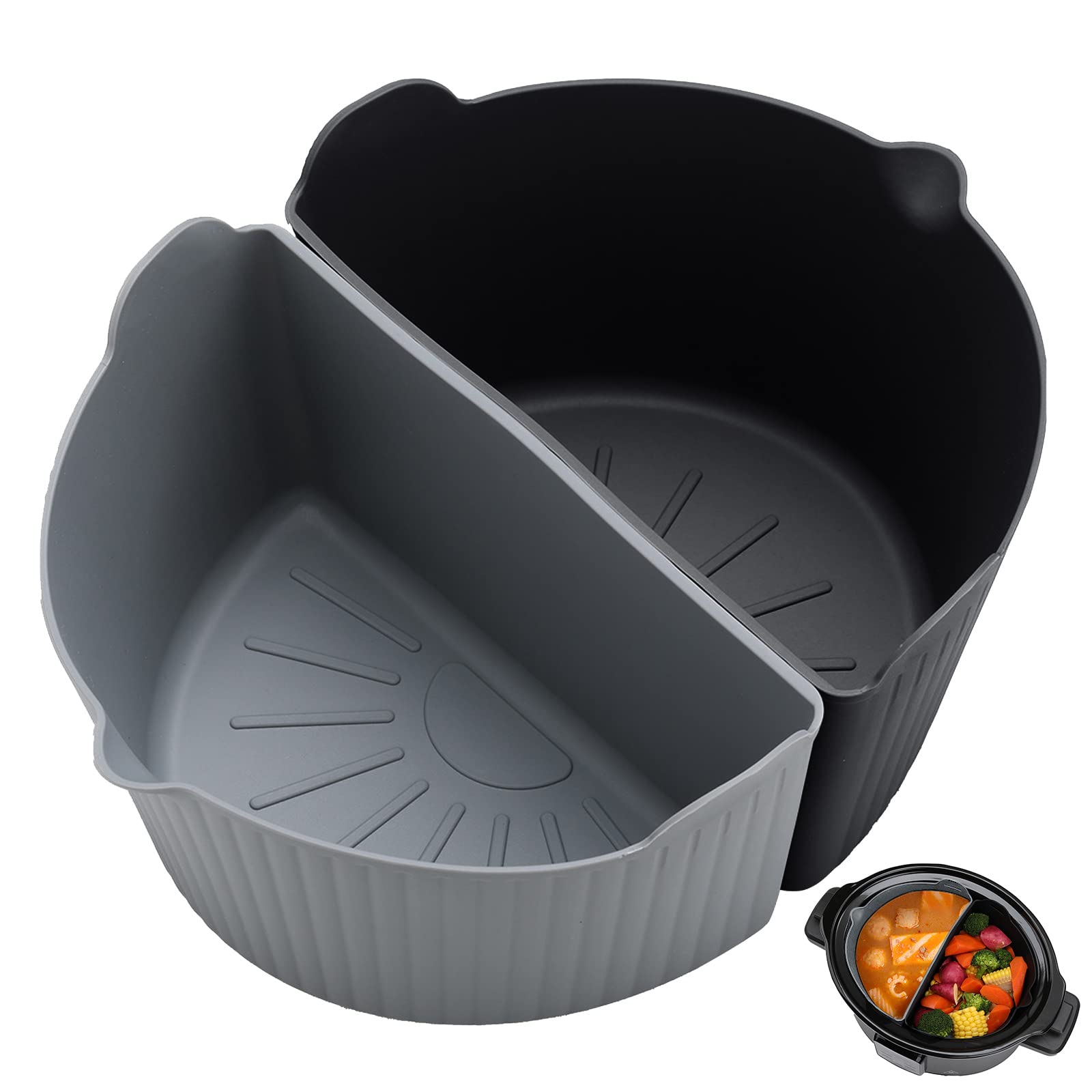Darbermu 6-7QT Silicone Slow Cooker Liners - 2 Pack Reusable Crockpot Divider Inserts for Easy Cooking & Cleaning | Perfect for Meal Prep, Soups, Stews & Family Dinners | Black & Grey Kitchen Accessories (117)