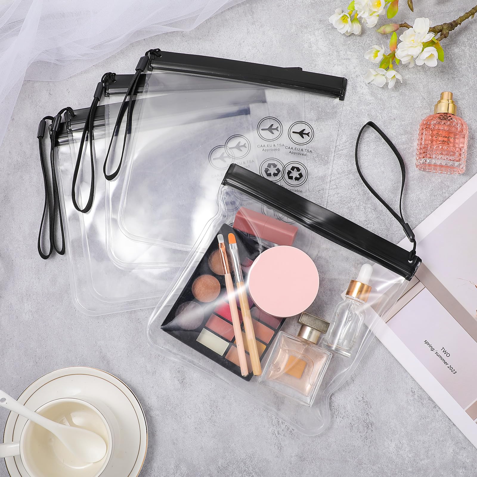 5-Pack TSA Approved Clear Toiletry Bags for Travel - 7.9 x 7.9 Inch Reusable Quart Size Plastic Bags for Liquids, Cosmetics & Airport Security (Perfect for Carry-On Essentials & Travel Organization)
