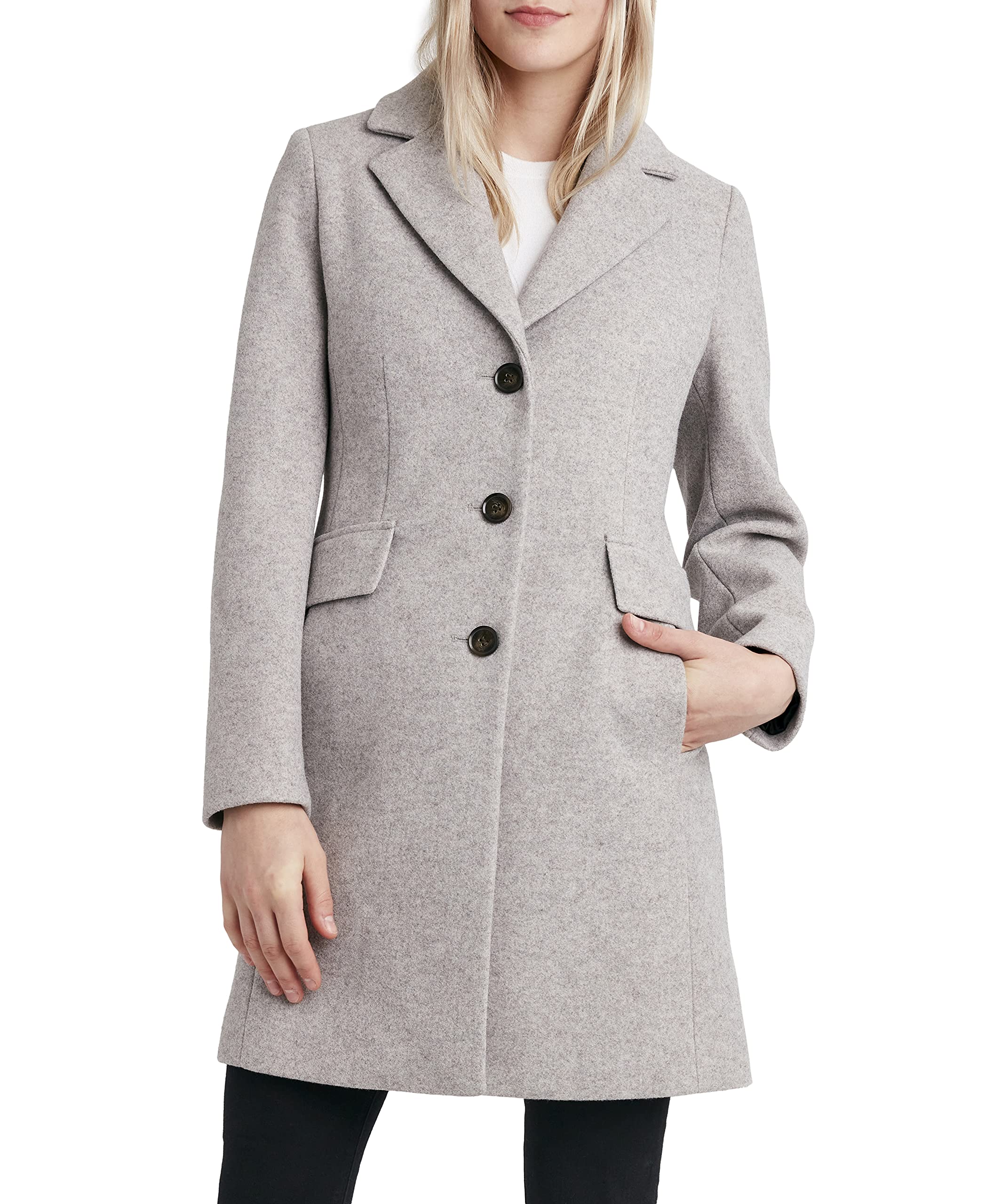 LAUNDRY BY SHELLI SEGAL Women's Faux Wool Coat with Notch Collar - Winter Warm Long Coat for Women, Elegant Outerwear for Office, Dating & Special Occasions
