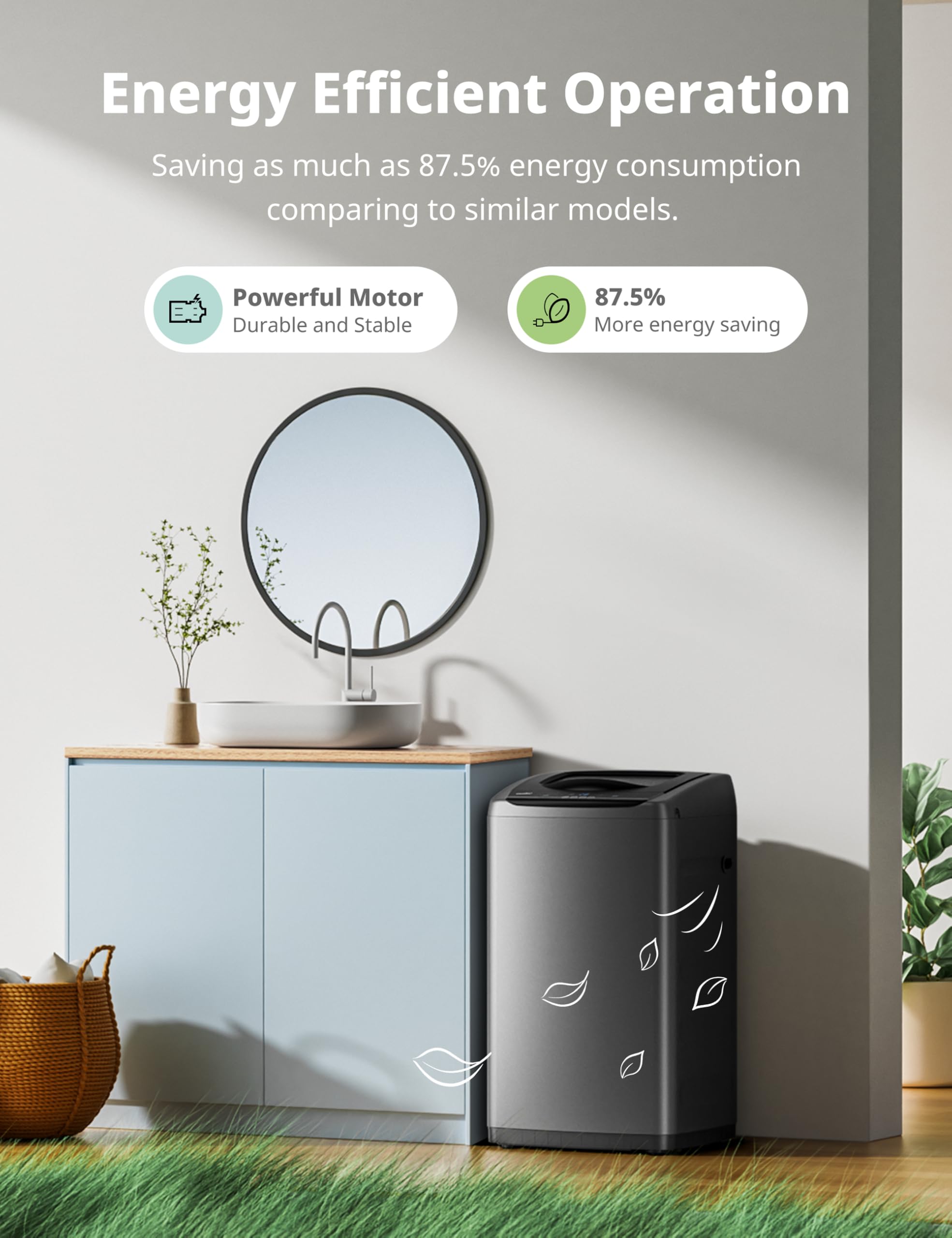 Comfee 0.9 cu.ft Portable Washing Machine - Compact Full-Automatic Washer with LED Display, 5 Wash Cycles & Built-in Rollers - Perfect for Apartments, RVs, Dorms and Small Spaces