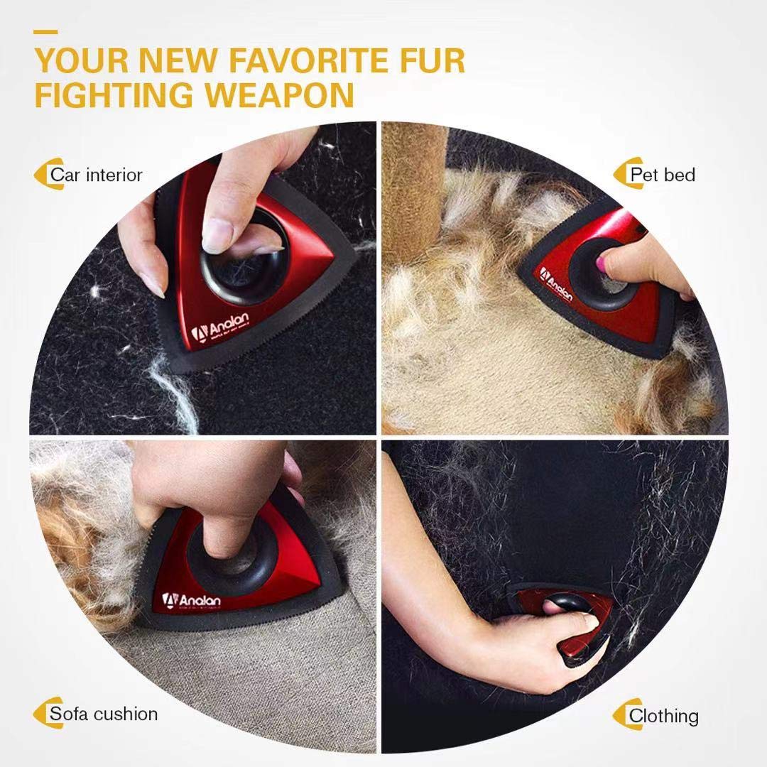 Analan Mini Pet Hair Remover - 2 Blade Triangle Lint Brush for Cars, Furniture, Couches & Carpets | Effective Dog Cat Hair Removal Tool | Perfect for Auto Detailing & Home Cleaning (Orange)