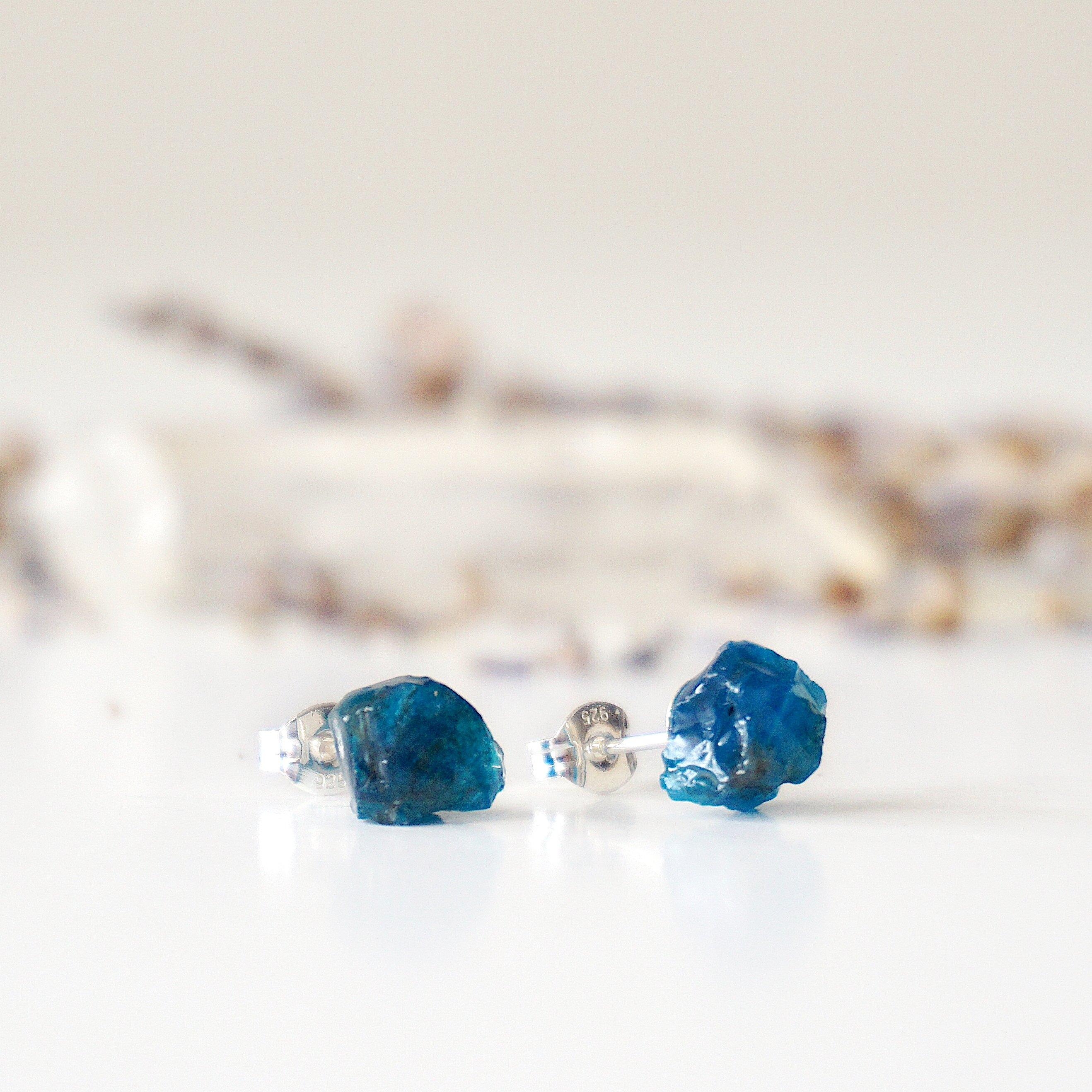 Blue Apatite Stud Earrings for Women - Hypoallergenic Post Earrings for Everyday Wear & Special Occasions