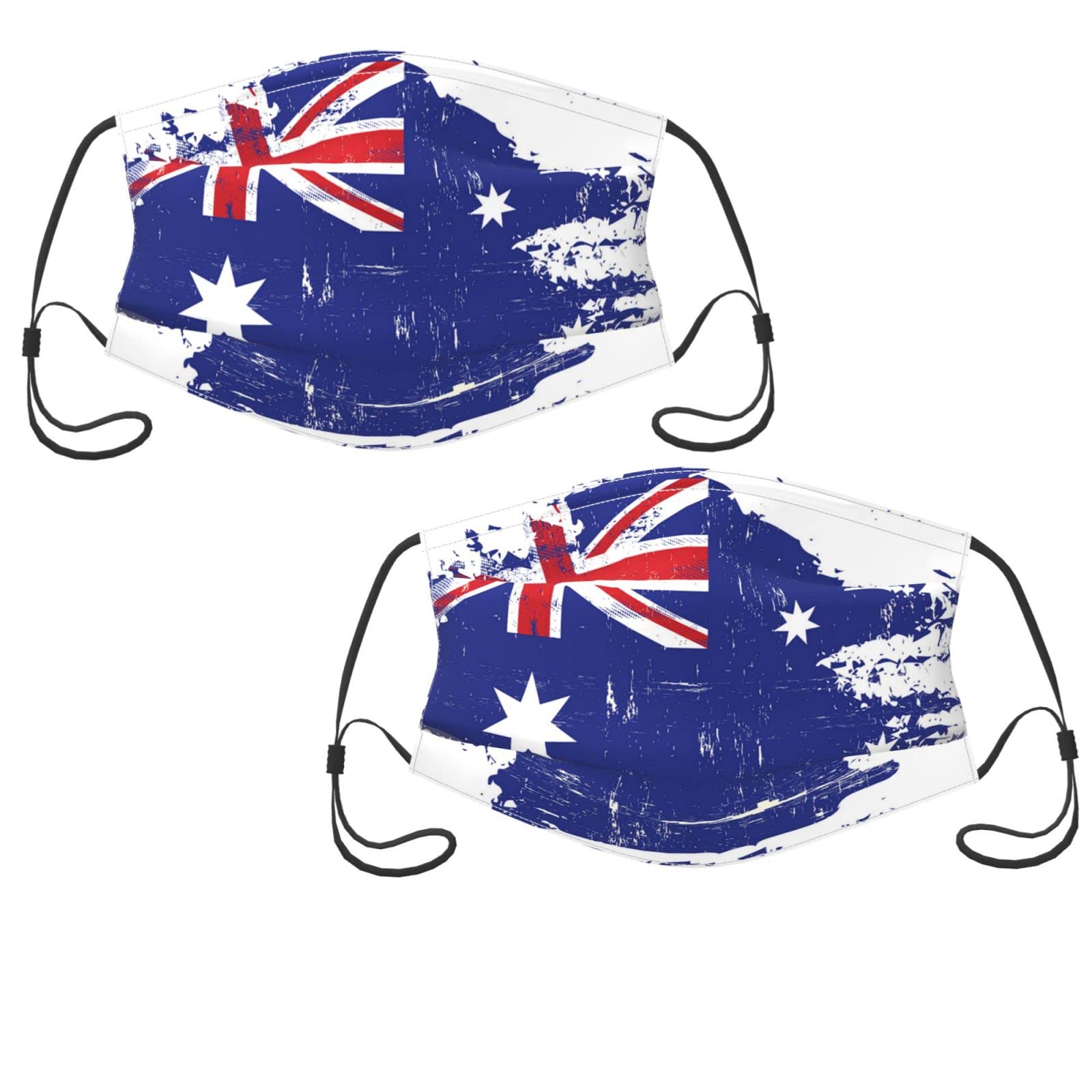 Australian Flag Kids Face Mask - Washable, Adjustable & Reusable Cloth Face Cover for Children (2-Pack with Filter) - Perfect for School, Travel & Outdoor Activities