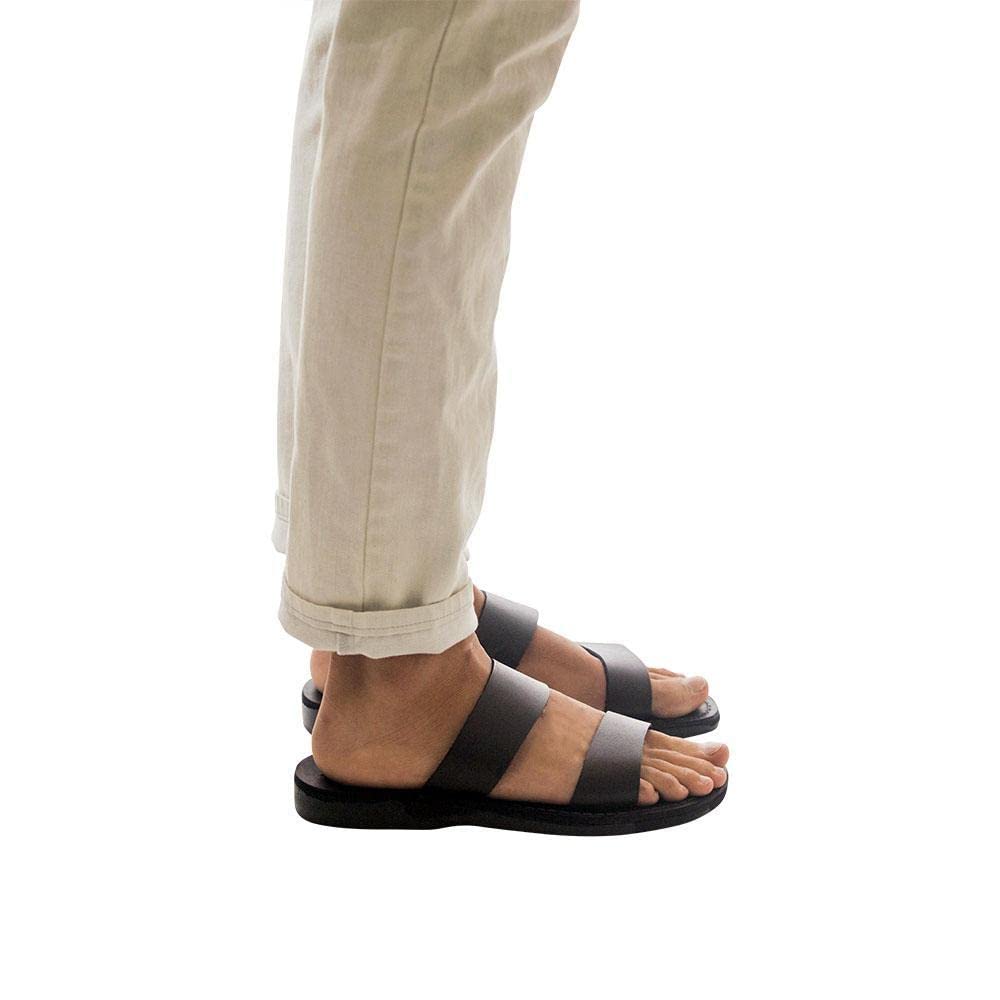 Aviv Men's Leather Double Strap Sandals - Comfortable Casual & Dressy Slide Sandals for Summer, Beach, and Outdoor Wear