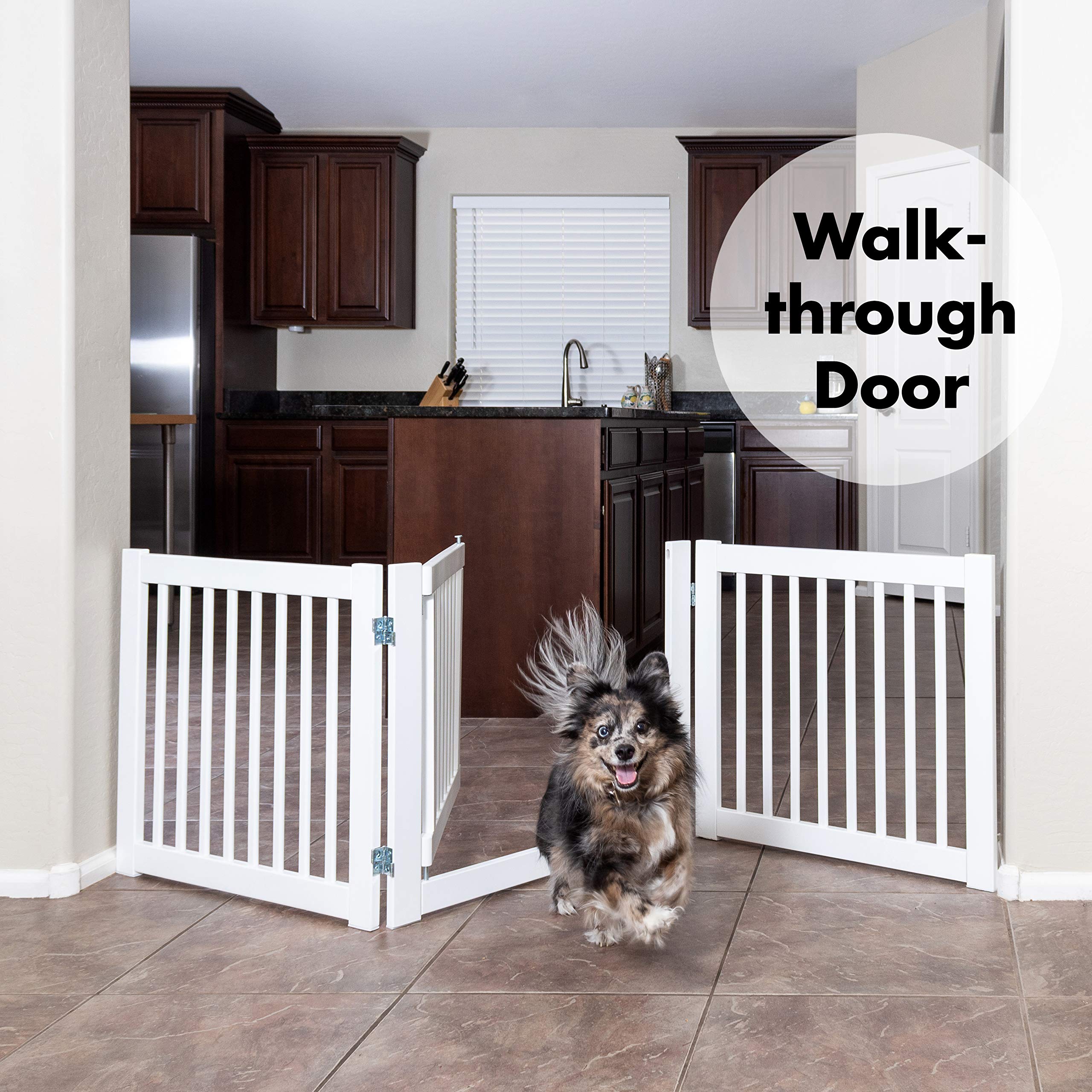 Adjustable 360° Freestanding Pet Gate with Door - Safe & Sturdy Dog Barrier for Home, Stairs, Hallways - Perfect for Large & Small Dogs
