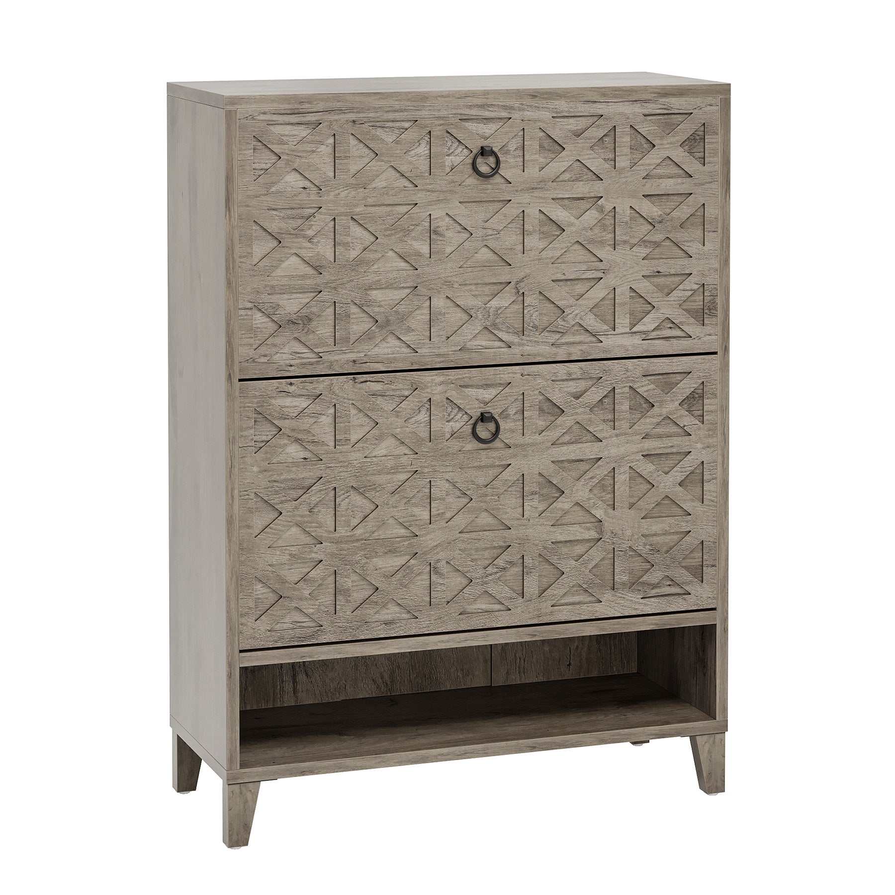 Wooden Shoe Cabinet with 2 Flip-Down Doors - Space Saving Shoe Storage Organizer for Entryway, Closet or Bedroom - Perfect for Organizing Shoes, Boots and Accessories