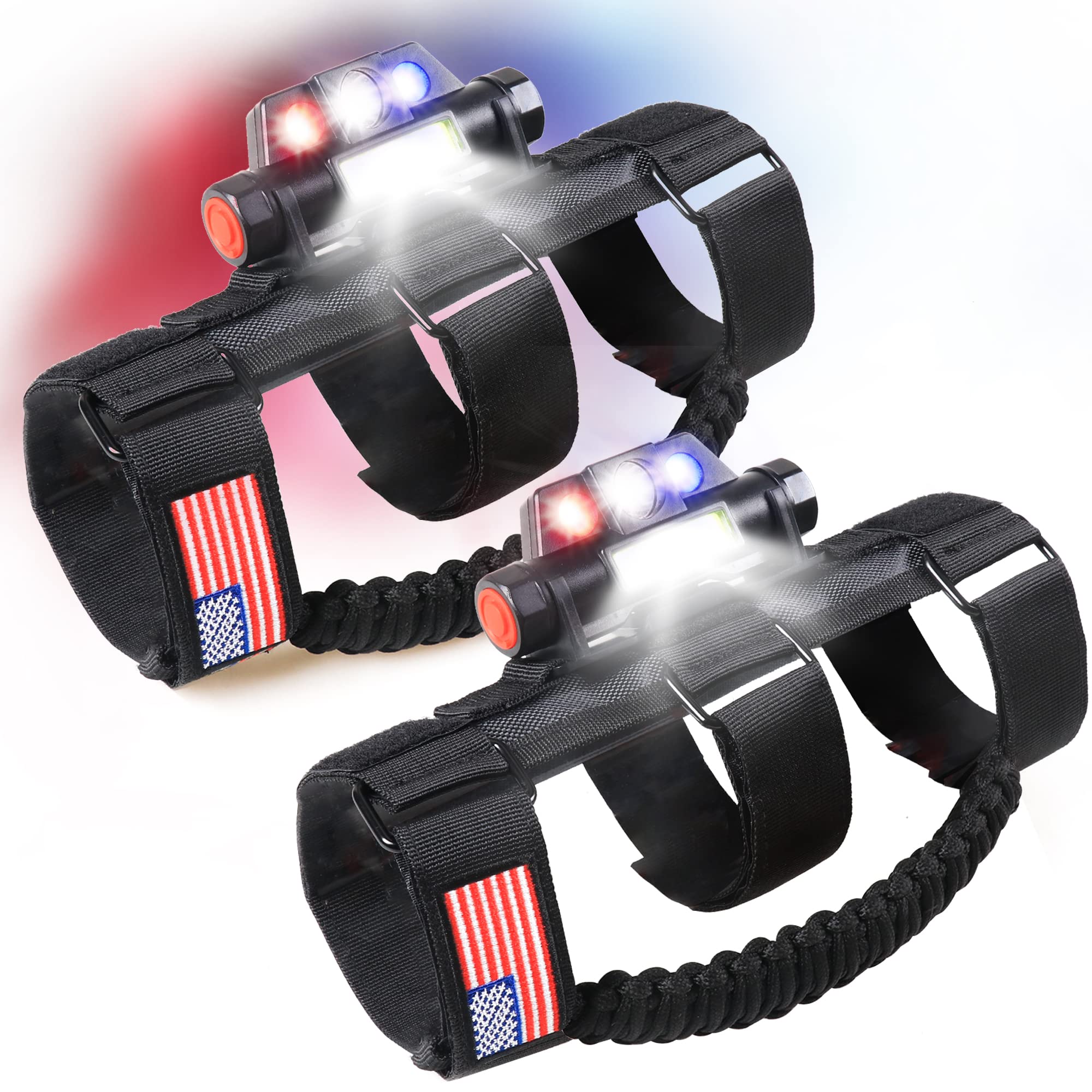 **Jeep Wrangler CJ YJ TJ JK JL Gladiator JT Grab Handles with LED Lights - 3 Lighting Modes, Black (2 Pack) - Off-Road & Nighttime Safety Accessories**