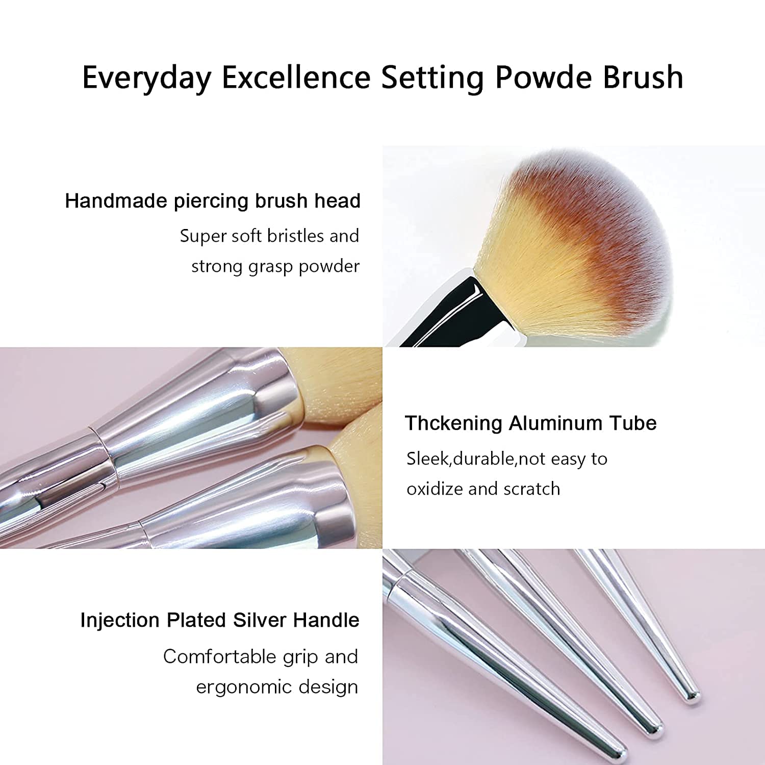 Premium Jnkb Foundation Brush - Large Flat Arched Kabuki Makeup Brush for Liquid, Cream & Powder | Durable Professional Brush for Flawless Blending, Buffing & Concealer | Perfect for Everyday Makeup & Professional Studio Use - Silver