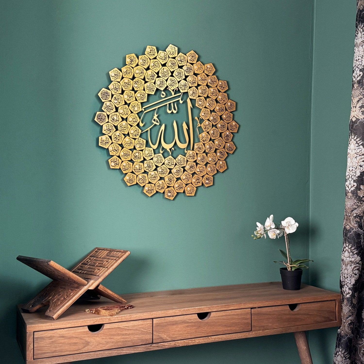 99 Names of Allah Asmaul Husna Islamic Wall Art - Elegant Arabic Calligraphy Canvas Print for Home & Mosque Decor - Perfect for Muslim Prayer Room, Living Room, and Gift Giving