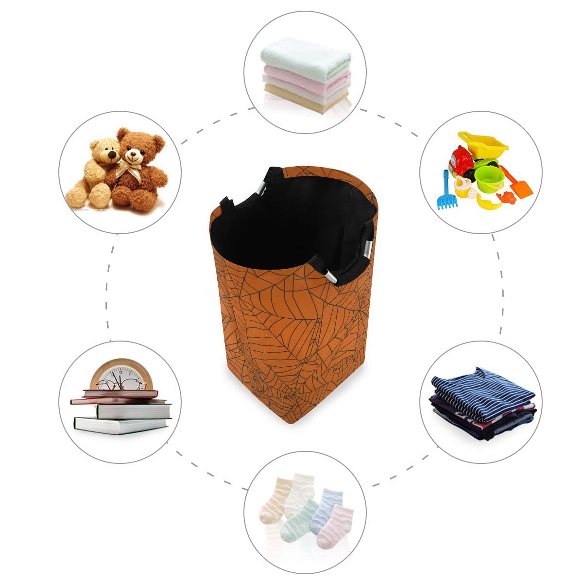DOMIKING Halloween Spider Web Collapsible Laundry Basket - Storage Organizer for Kids Room, Dorm, Toy & Clothes - Perfect for Halloween Decor & Dirty Laundry Organization