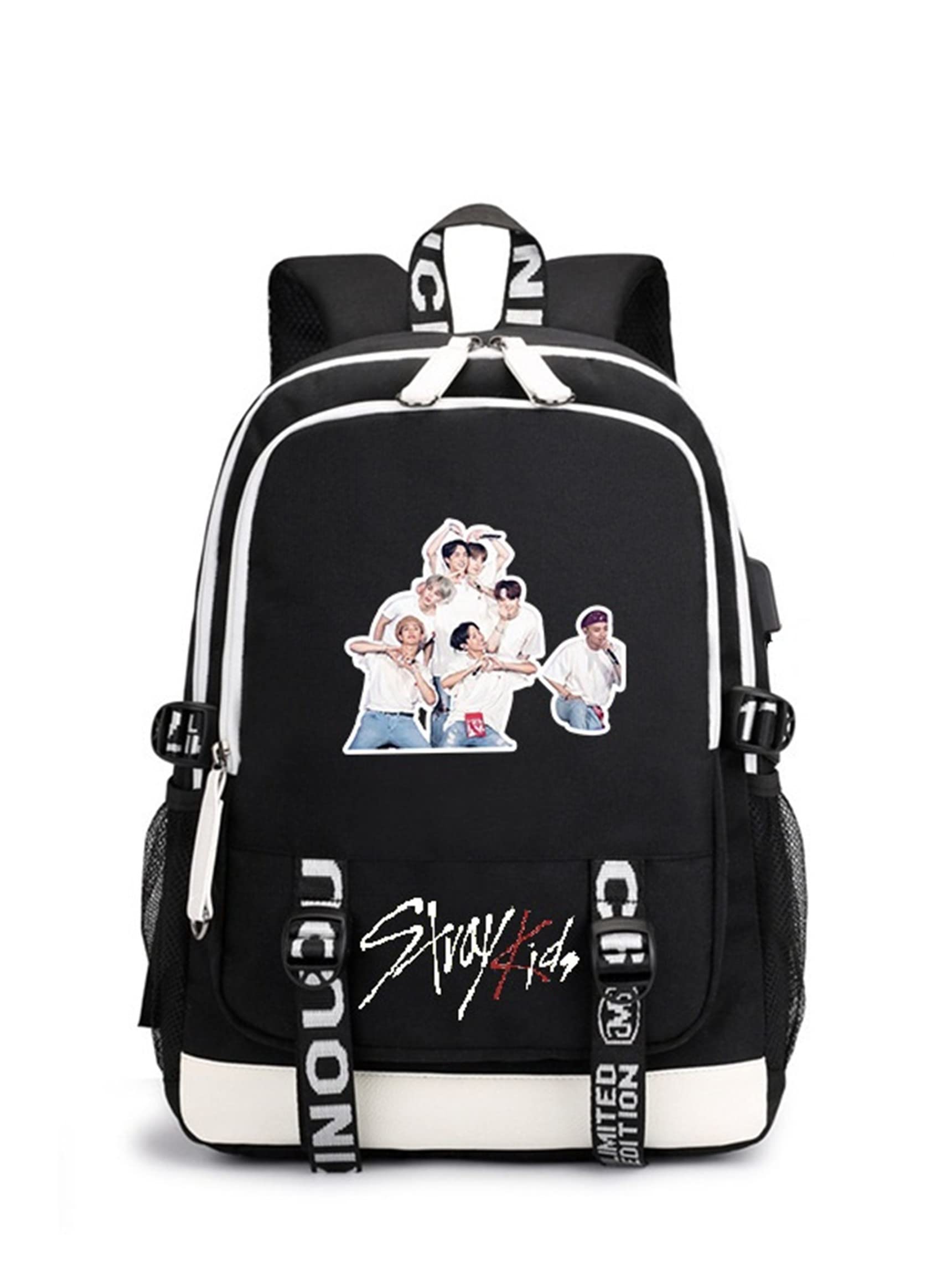JUSTGOGO Korean KPOP Stray Kids Backpack - Lightweight Laptop Daypack for School, Travel & Work - Stylish Unisex Bookbag with USB Charging Port - Perfect for Fans, Students & Commuters