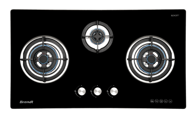 Brandt TG2293BBL 3 Burner Gas Stove Top - High Efficiency Stainless Steel Cooktop for Home Kitchen | Perfect for Boiling, Frying & Simmering