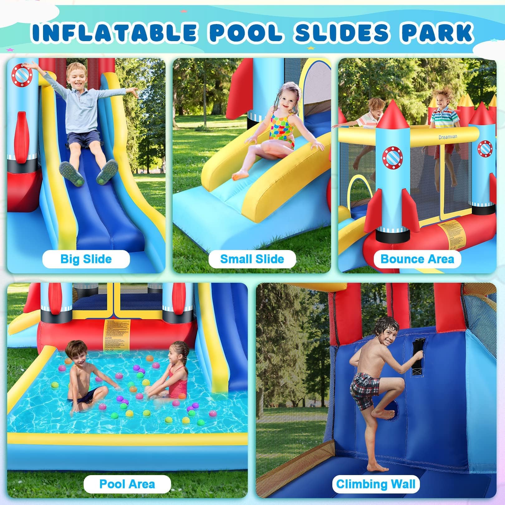 **AKEYDIY 13x12ft Inflatable Bounce House with Water Slide & Climbing Wall - Kids Bouncy Castle for Ages 3-12 | Perfect for Backyard, Pool Parties, Parks & Indoor Play**