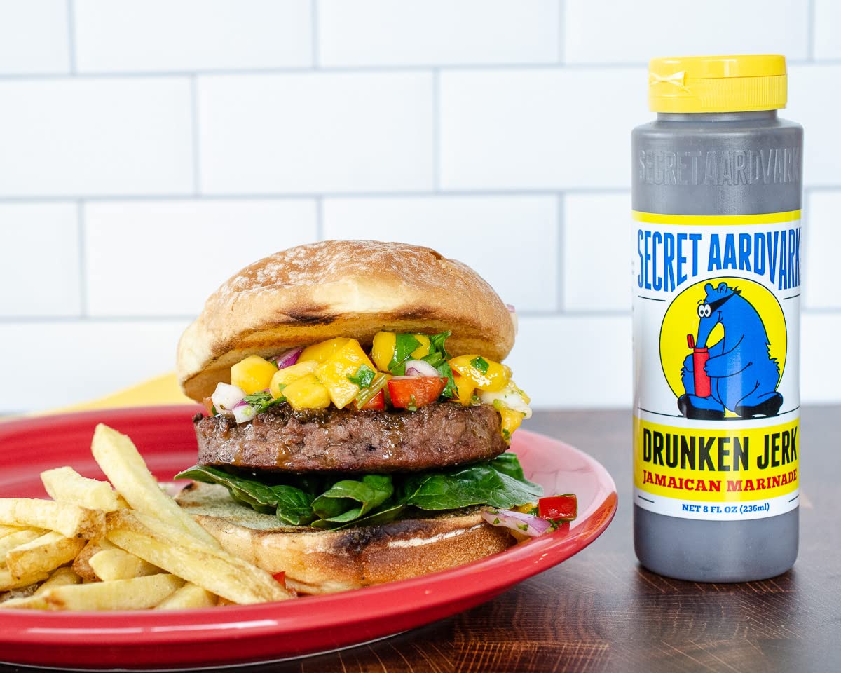 Secret Aardvark Drunken Jerk Hot Sauce - Authentic Jamaican Jerk Sauce & Marinade with Habanero Peppers, Soy Sauce & Caribbean Spices | Non-GMO, Low Carb, Gluten-Free | Perfect for Grilling, BBQ, Chicken Wings & Seafood | 8 fl oz (2-Pack)