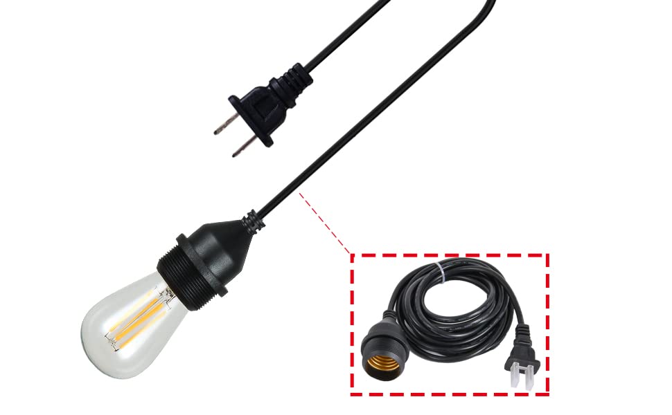 10FT Waterproof Outdoor Electric Light Socket with Wire - E26/E27 Base for Temporary Building Lighting, Construction Sites, Garden, Patio & Camping Use