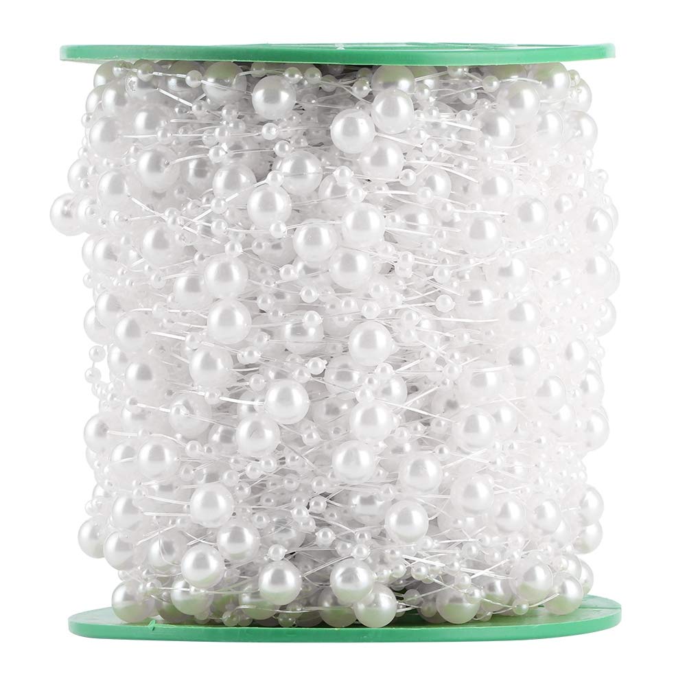 Faux Pearl Bead String - Artificial Pearl Beading Accessories for Jewelry Making, Gift Wrapping & Christmas Decorations (White) | DIY Crafts, Wedding Favors, Party Decor