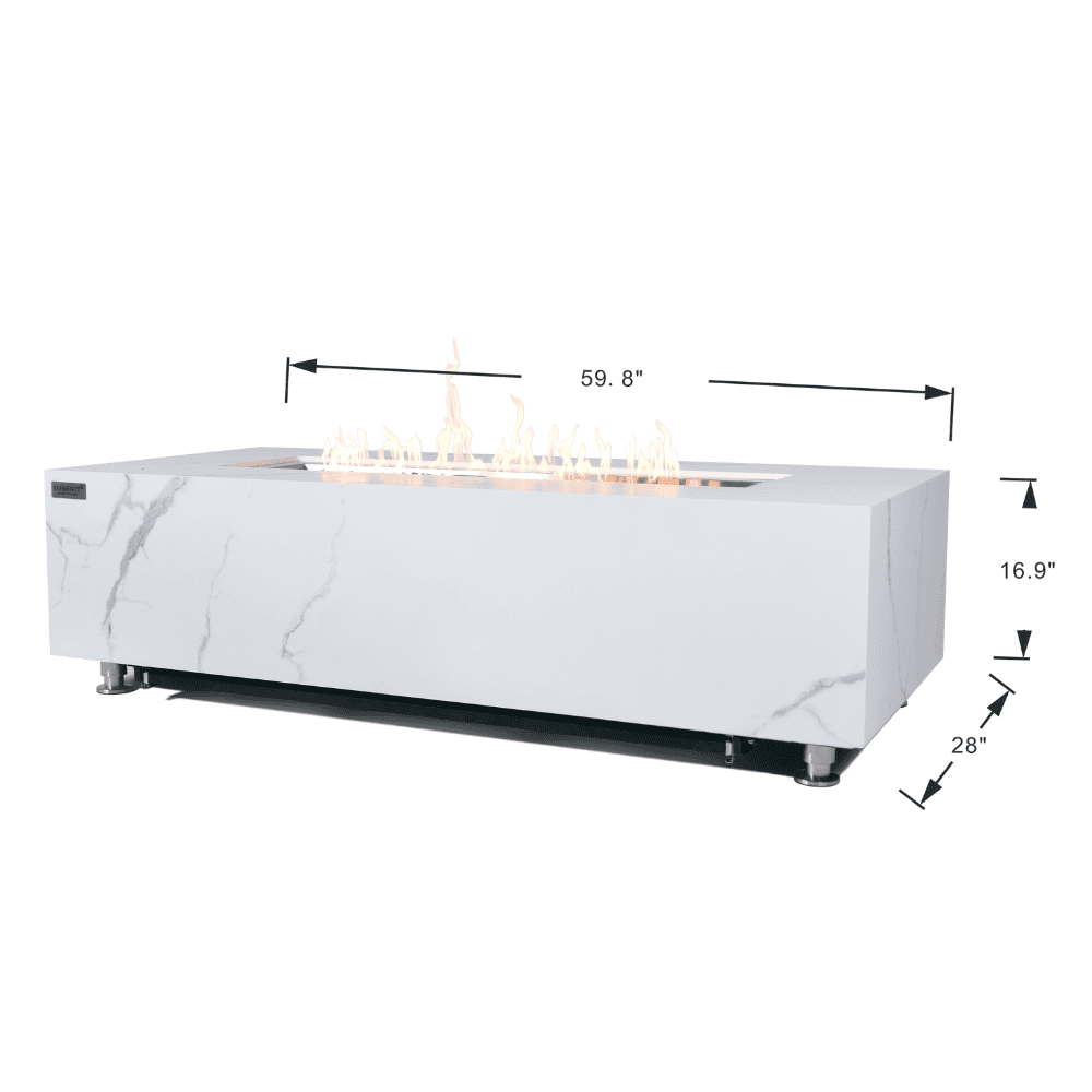 Premium Carrara Marble Porcelain Rectangular Fire Pit Table - Outdoor Patio Heater for Backyard, Garden & Poolside Gatherings