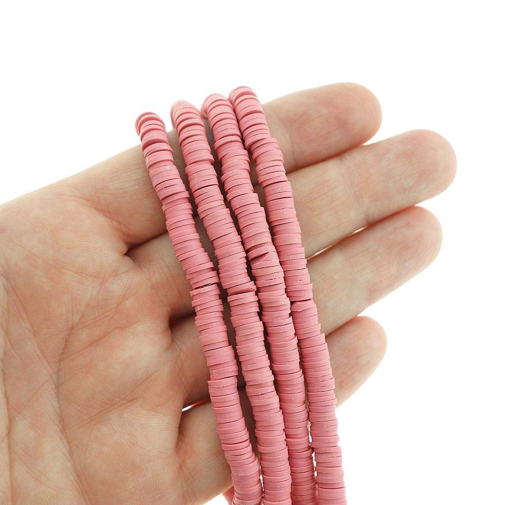 Heishi Polymer Clay Beads 6mm x 1mm - Dusty Rose - 320 Beads per Strand (BD2642) for Jewelry Making, DIY Crafts, and Bracelet Designs