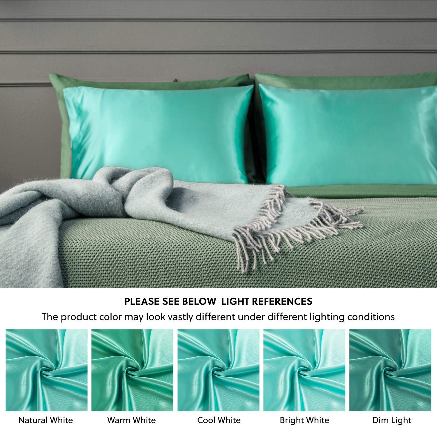 Luxury Satin Pillowcase for Hair & Skin - 2 Pack King Size (20x40 Inches) Cooling Super Soft Pillow Covers with Envelope Closure - Turquoise - Perfect for Beauty Sleep & Skin Care