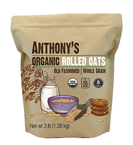 Organic Rolled Oats 3lb - Gluten Free, Non-GMO, Old Fashioned Whole Grain Oatmeal - Perfect for Breakfast, Baking & Healthy Snacks