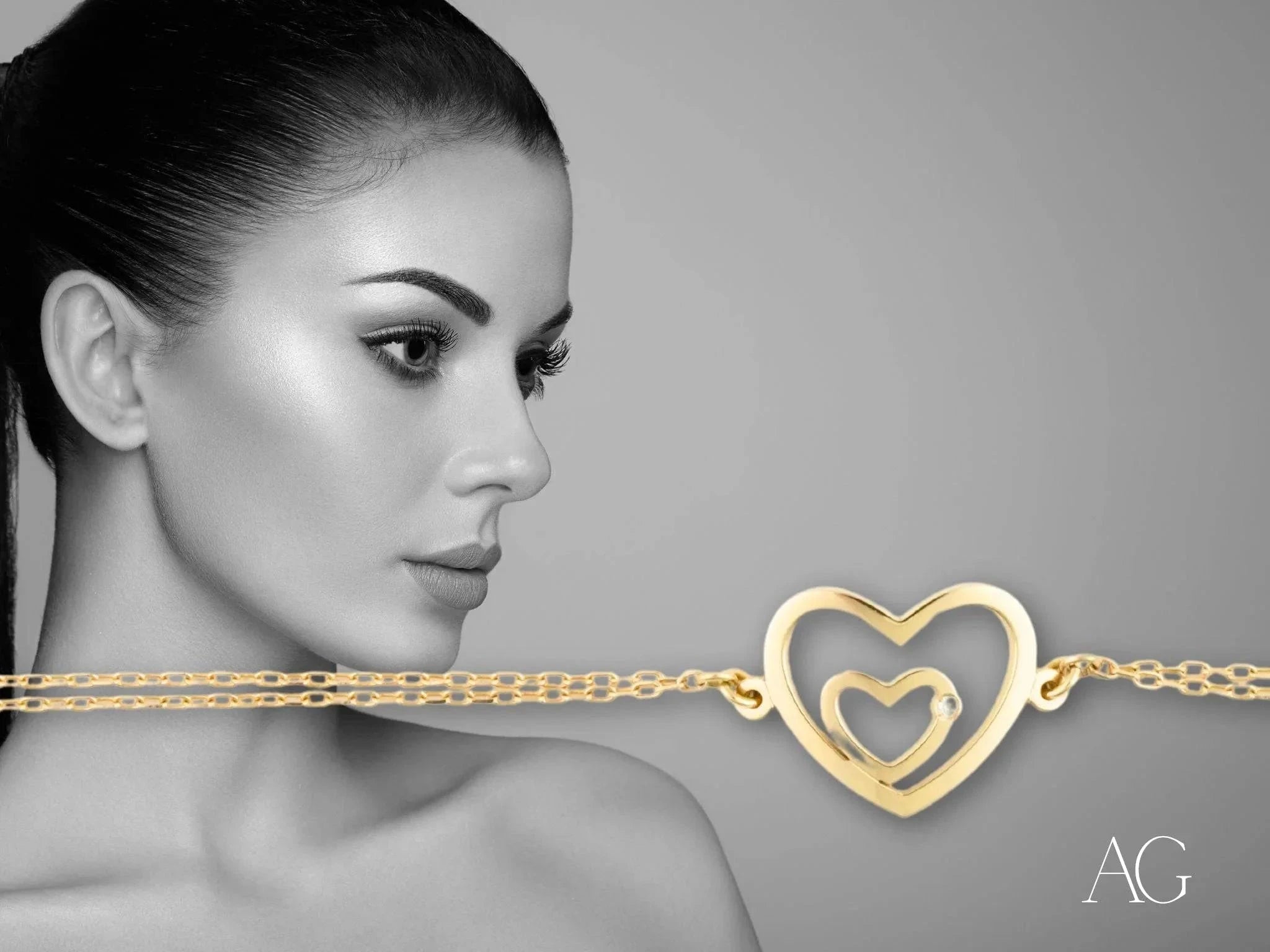 Diamond Heart Bracelet for Women - Elegant 18K Gold Plated Love Charm Jewelry Gift for Her | Perfect for Valentine's Day, Anniversary & Romantic Occasions