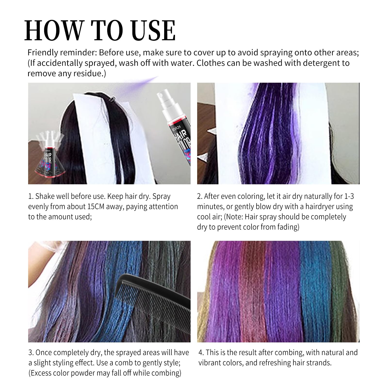 SEVICH Temporary Hair Color Spray with Glitter - Washable Blue Hair Dye for Instant Highlights | Perfect for Parties, Cosplay, Halloween & DIY Hair Styling