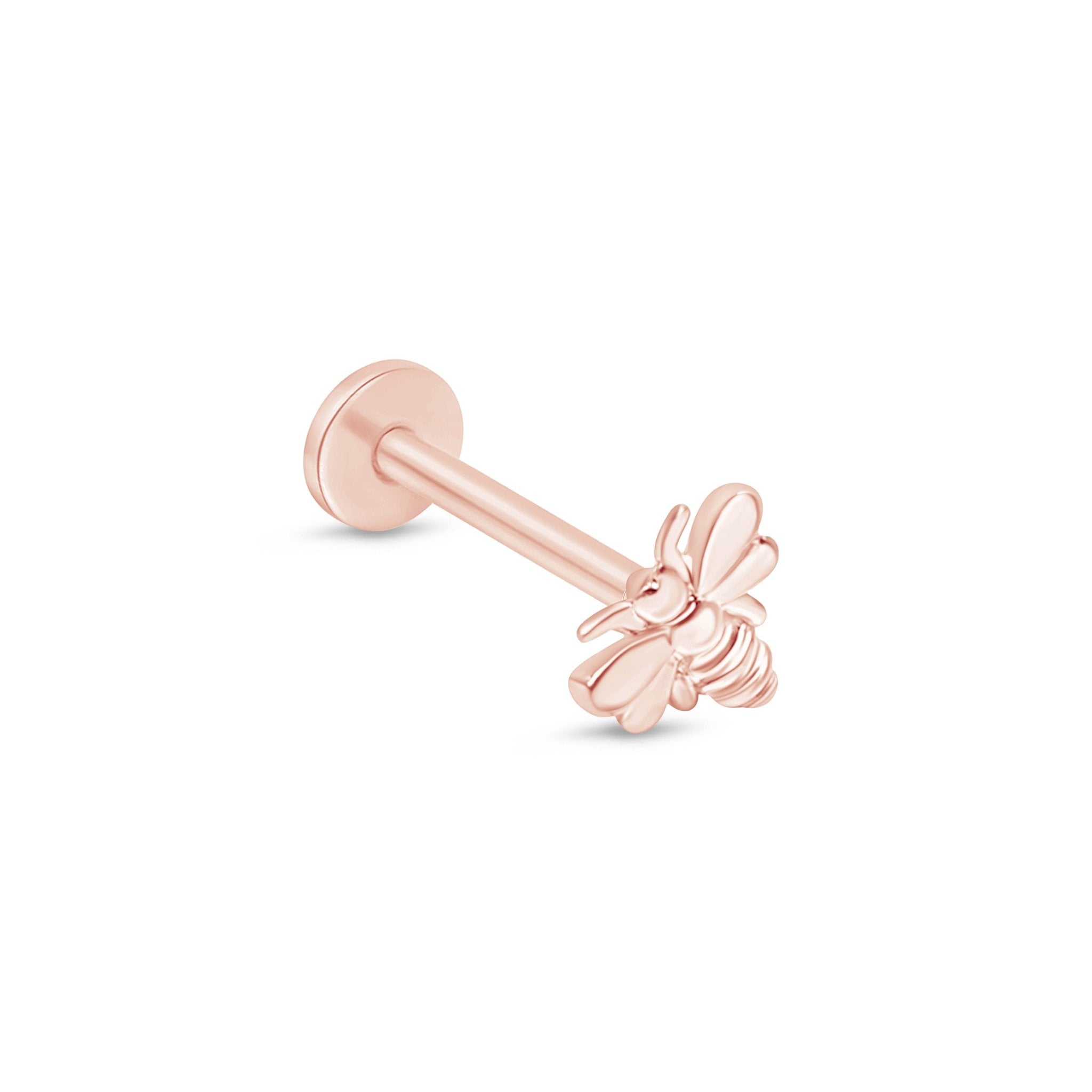 Minimalist Bee Flat Back Stud Earrings in Solid 14k Rose Gold - Perfect for Everyday Wear, Gifts & Special Occasions