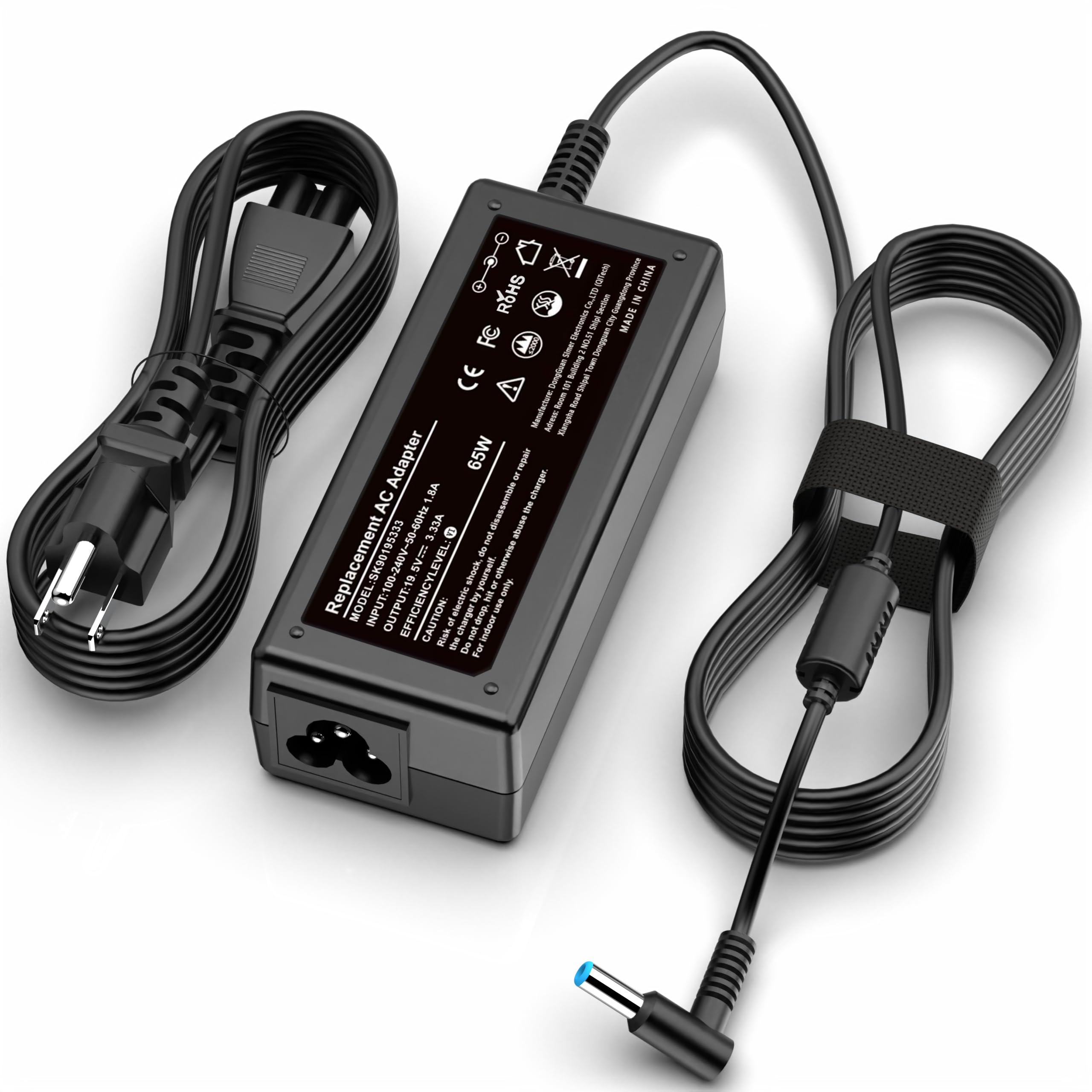 65W 45W HP Laptop Charger with Smart Blue Tip - Universal Power Adapter for HP Pavilion, Envy, ProBook - Perfect for Home, Office & Travel Use