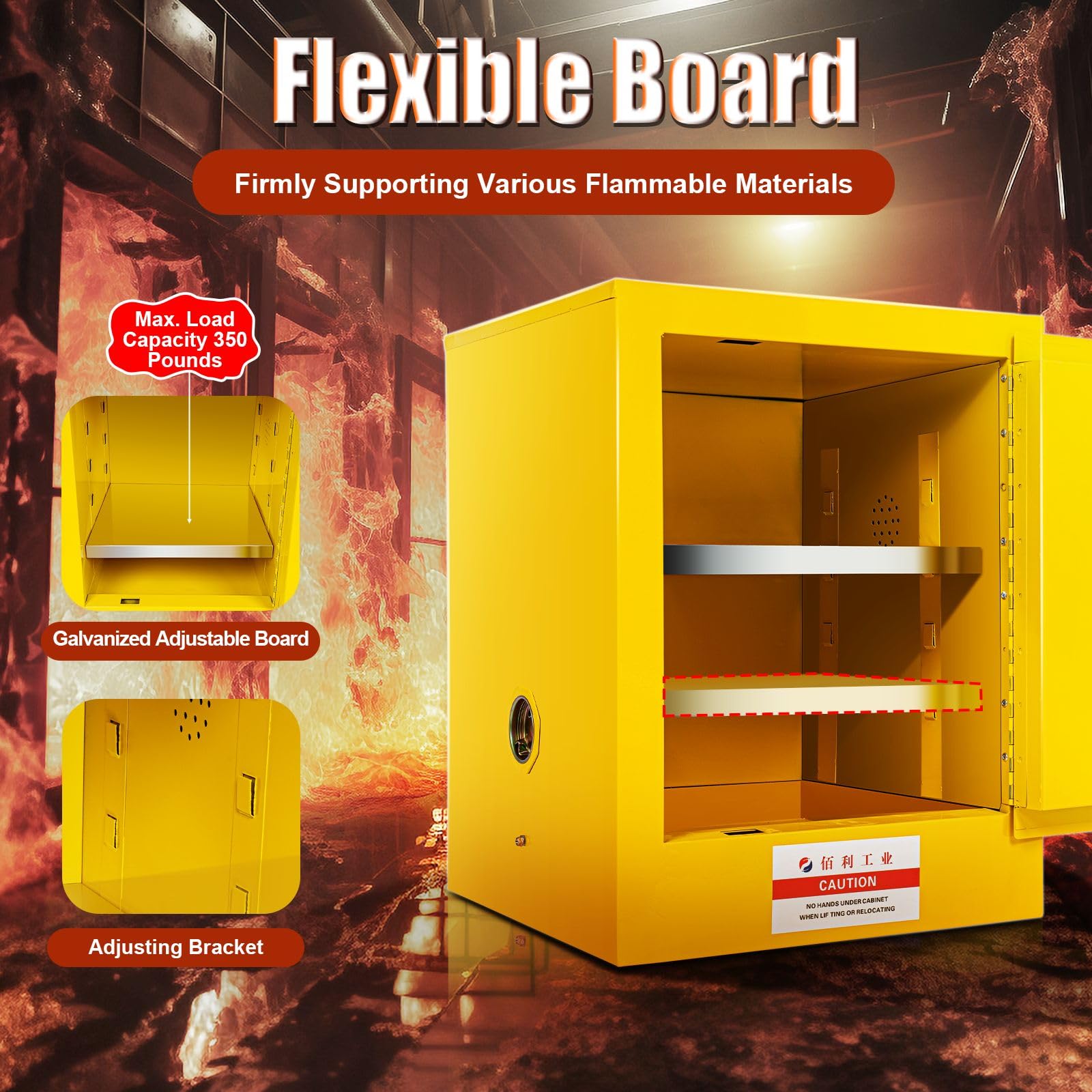 Fireproof Safety Cabinet for Flammable Chemicals - 4 Gallon Yellow Industrial Storage Cabinet with Leak-Proof Design, Adjustable Shelves & Welded Construction | OSHA Compliant for Commercial, Industrial & Workshop Use