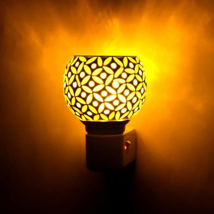 Indian Sky Pure Air Karpure Camphor Electric Diffuser - Ceramic Kapoor Dani with On/Off Switch & Night Light | Smoke-Free Aromatherapy for Home, Office & Meditation | IS-M-07