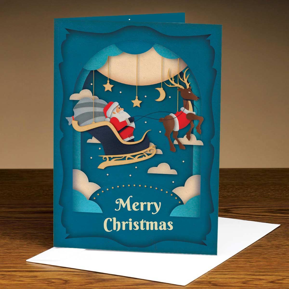 Beautiful Santa & Sleigh Christmas Greeting Cards (20x15cm) - Perfect for Friends, Family & Colleagues - Holiday Cards for Christmas 2024, Secret Santa & Festive Celebrations - Send Warm Wishes Online