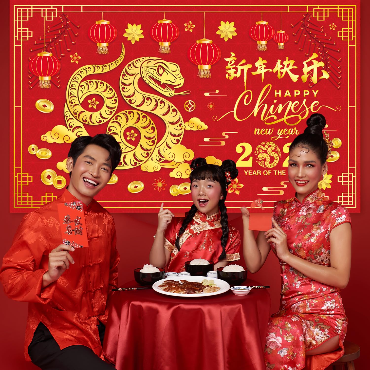 2025 Chinese New Year Banner Backdrop Decorations - Lunar New Year & Spring Festival Decor for Year of the Snake | Perfect for Home, Party & Event Decorations