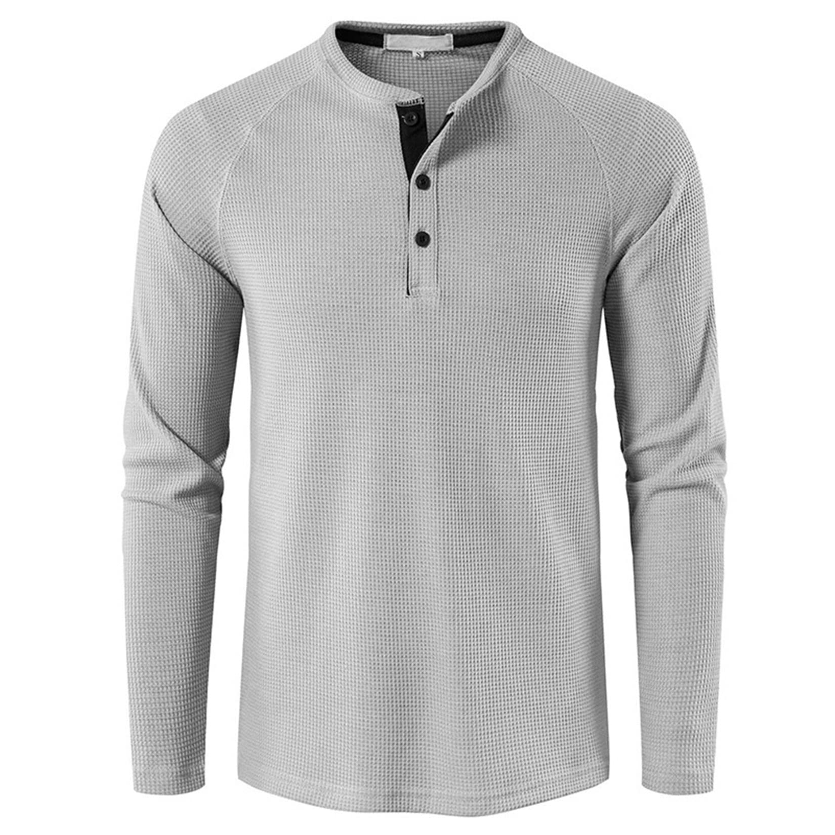 Lu's Chic Men's Long Sleeve Henley Waffle Knit T-Shirt | Casual Slim Fit Lightweight Shirt for Everyday Wear & Layering | Perfect for Fall, Winter & Outdoor Activities