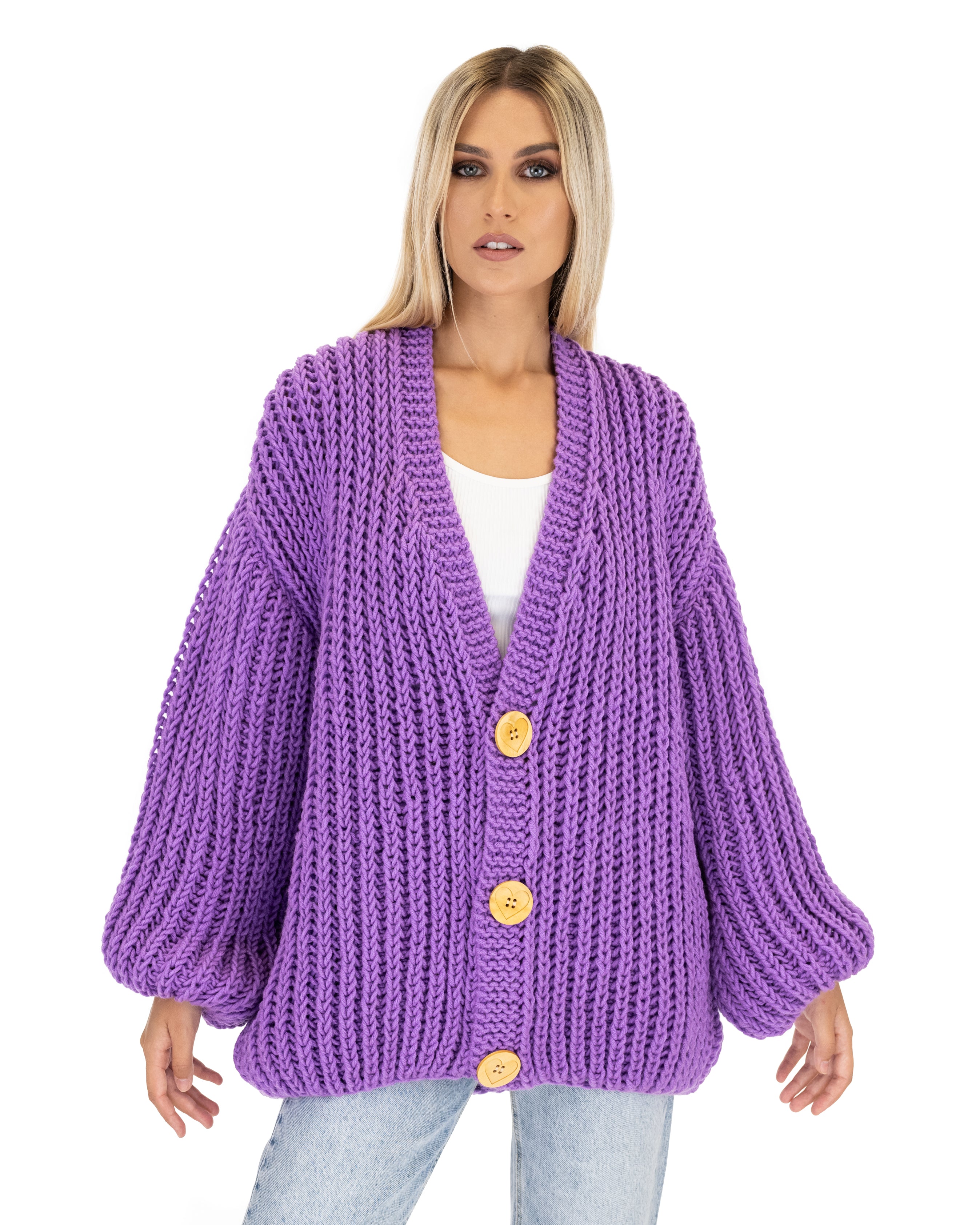 Premium Merino Wool Balloon Cardigan for Women - Soft & Cozy Oversized Knit Sweater - Perfect for Fall, Winter & Casual Outfits