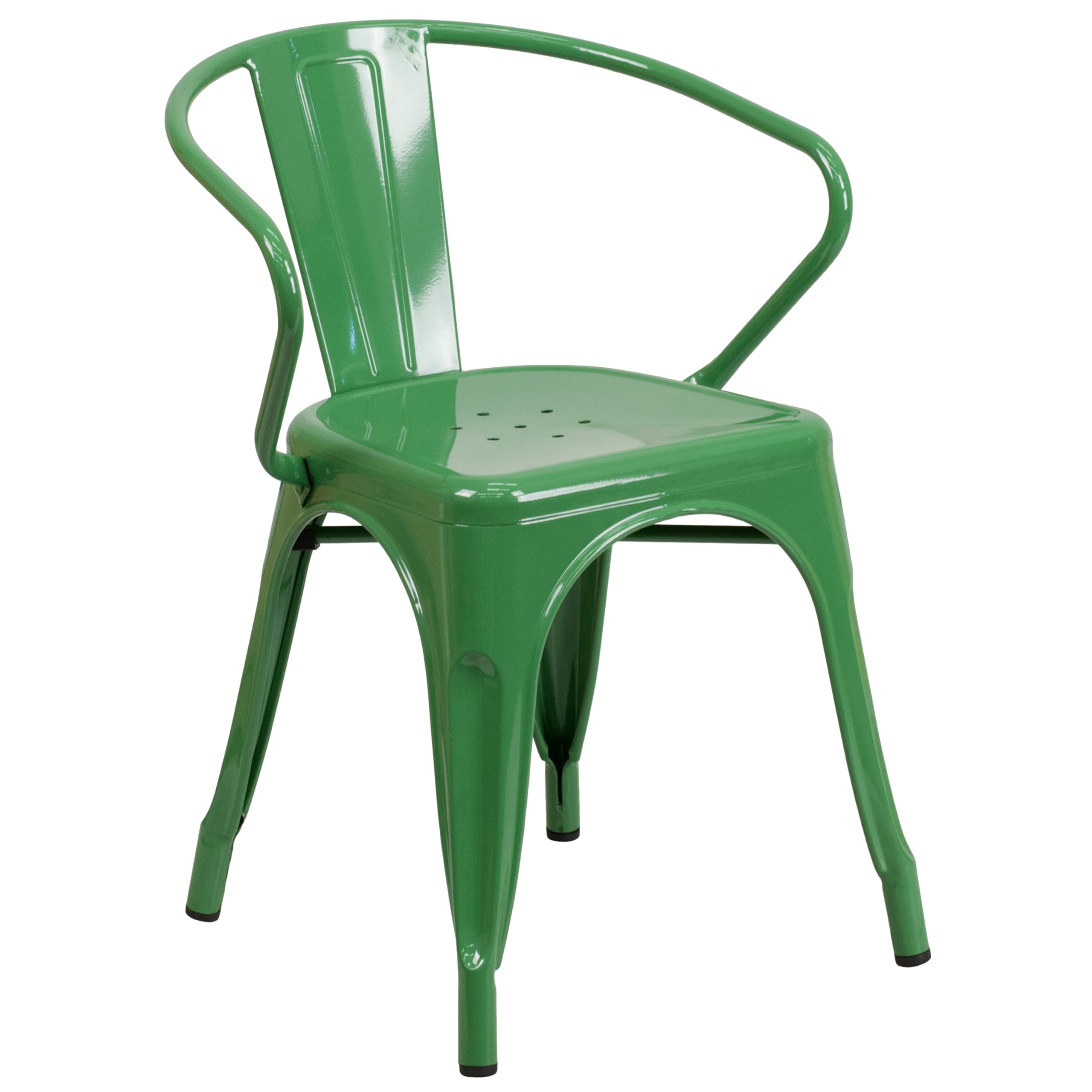 EMMA + OLIVER 30-Inch Round Green Metal Indoor Outdoor Dining Table Set with 2 Arm Chairs - Patio, Garden, Backyard, Restaurant, Cafe Bistro Furniture