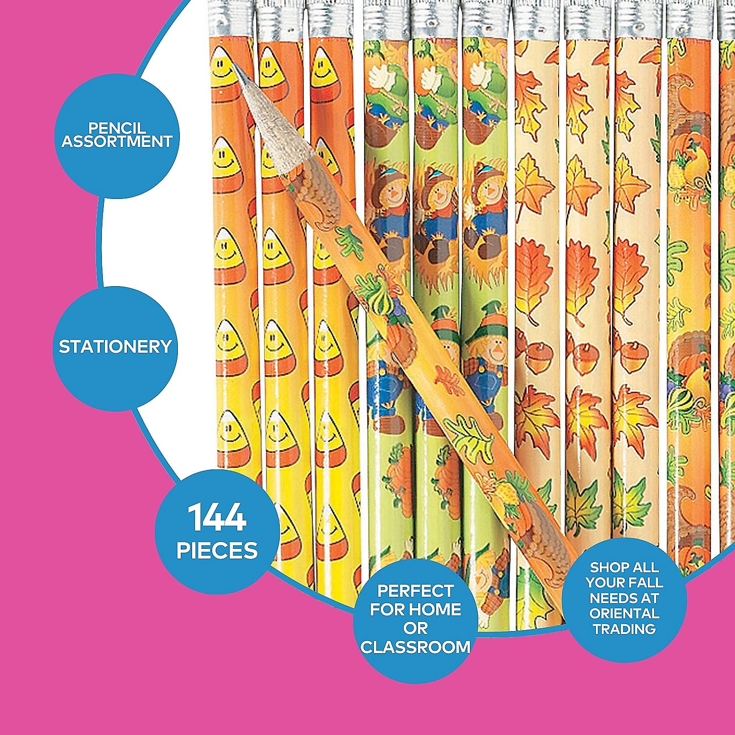 144-Piece Bulk Fall-Themed Pencils Set | Fun Express Autumn School & Office Supplies | Perfect for Classroom Rewards, Halloween Treats & Seasonal Gift Giving