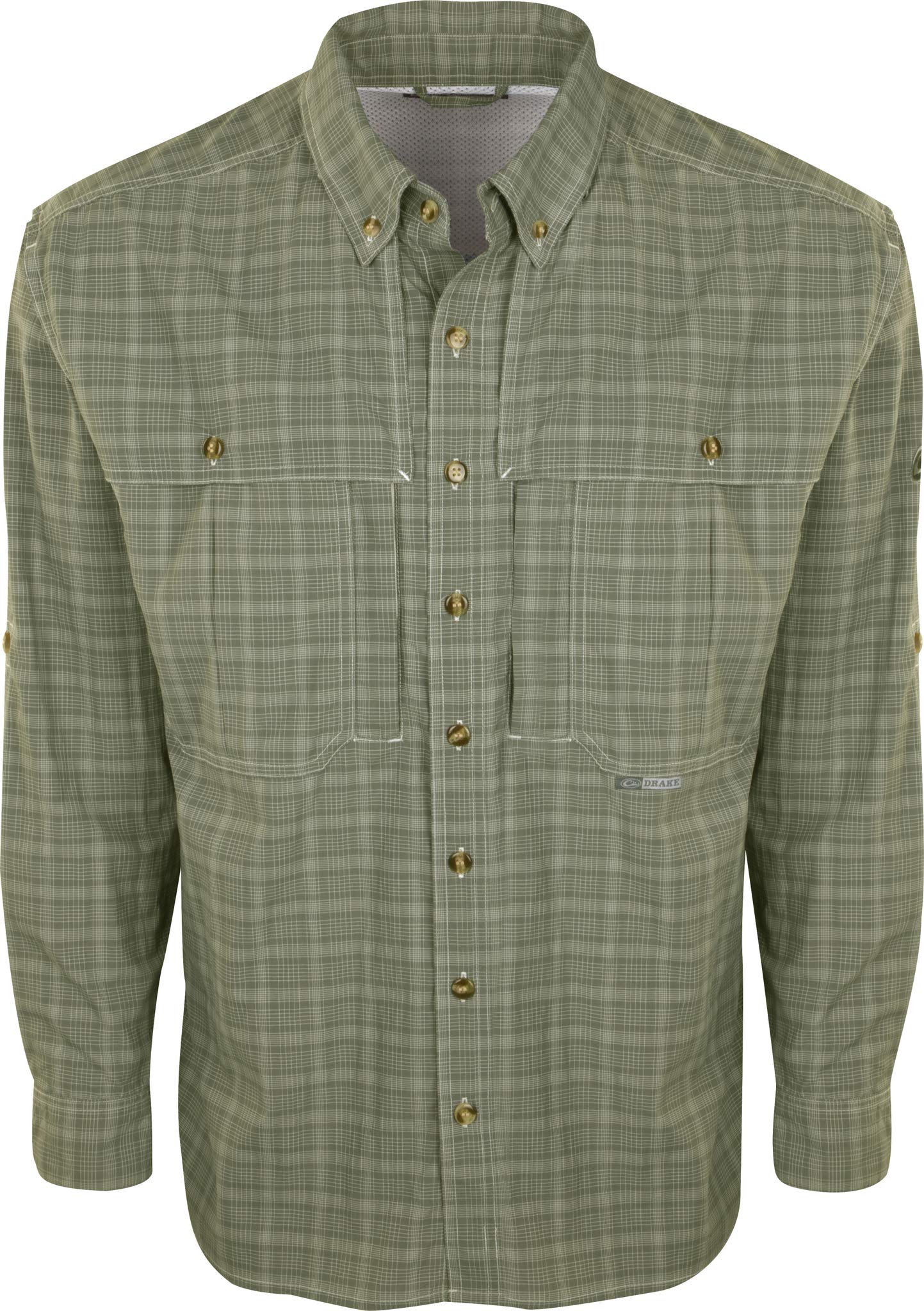 Drake Wingshooter's Long Sleeve Plaid Sun Shirt for Men - Vineyard Green 2XL - UPF 50+ Sun Protection Shirt for Hunting, Fishing & Outdoor Activities