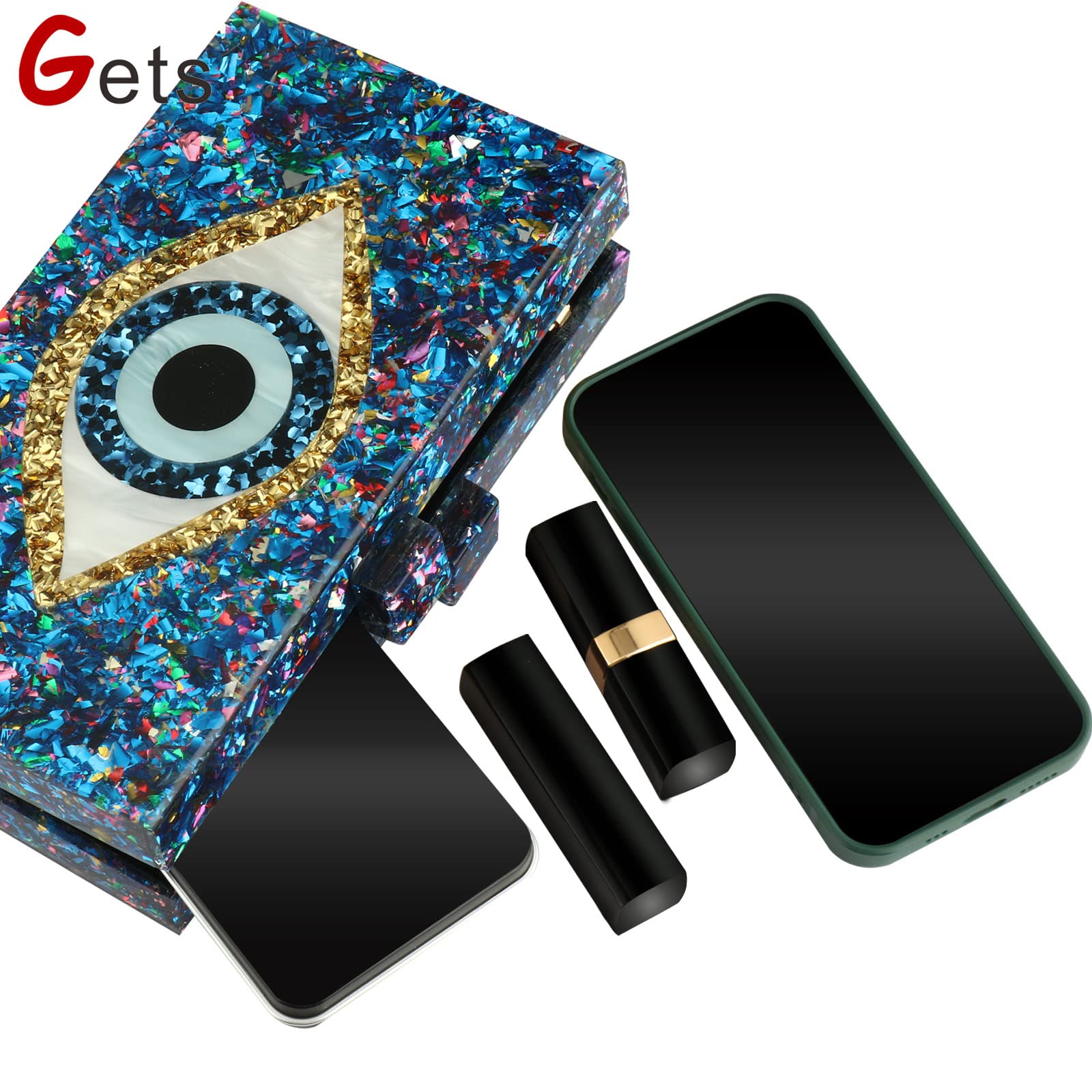 Stylish Acrylic Clutch Purse for Women - Glitter Evening Bag in Multicolor - Elegant Perspex Box Clutch & Crossbody Handbag - Perfect for Parties, Weddings, and Special Occasions