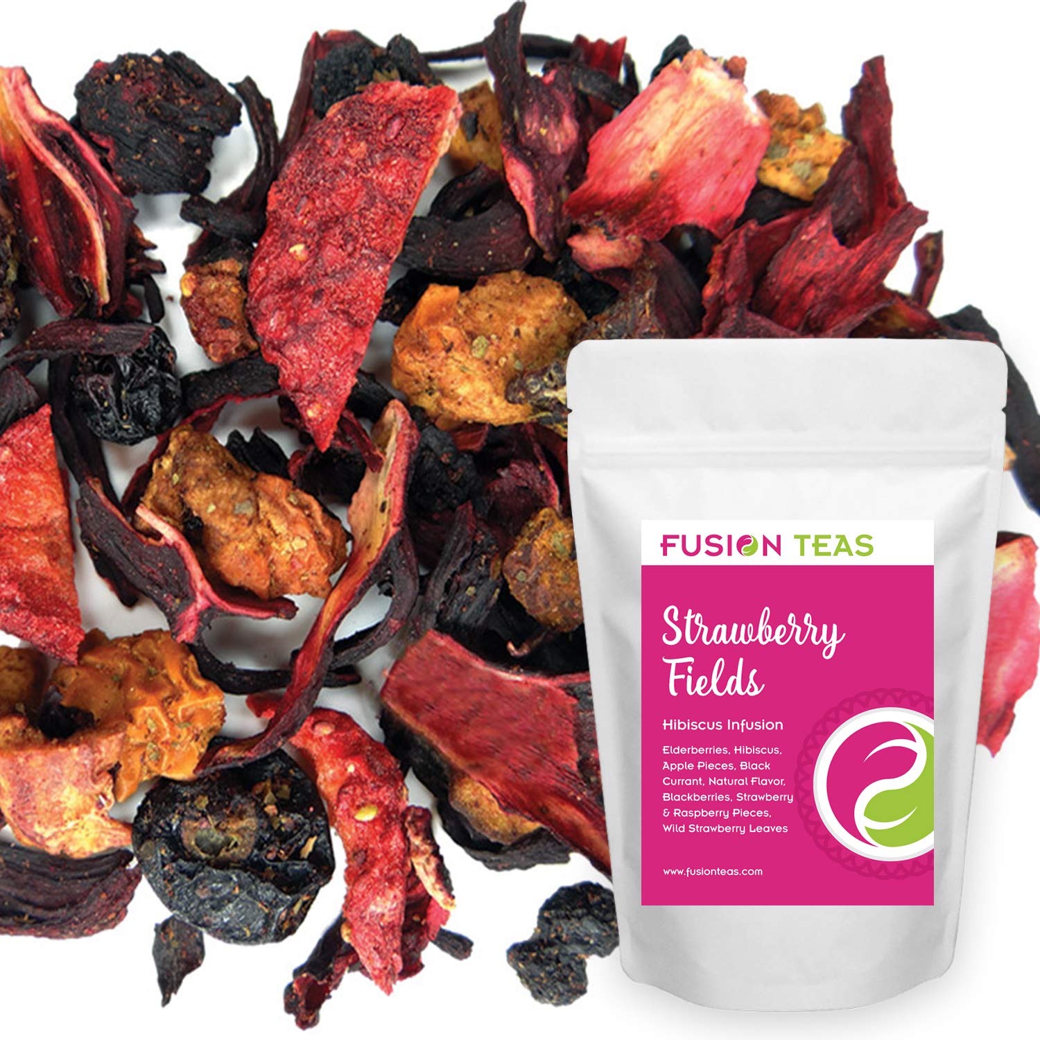 Strawberry Fields Hibiscus Herbal Fruit Tea - Caffeine Free Loose Leaf Blend with Berries & Fruits - 1LB (16oz) Bulk Pouch - Perfect for Iced Tea, Relaxation & Gift Giving