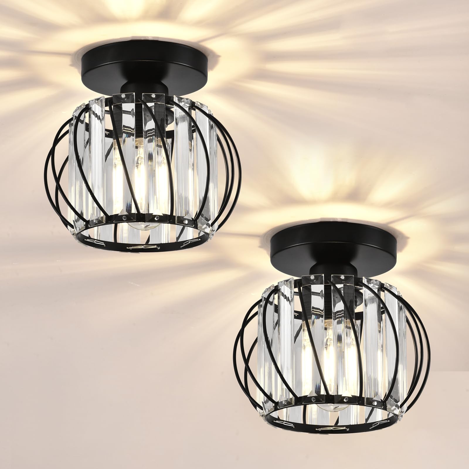 Black Crystal Chandelier Ceiling Light - Modern Elegant Lighting Fixture for Kitchen, Dining Room, Living Room, Hallway, Entryway, Balcony, Bar & Farmhouse Decor | Perfect for Home, Restaurant & Commercial Spaces
